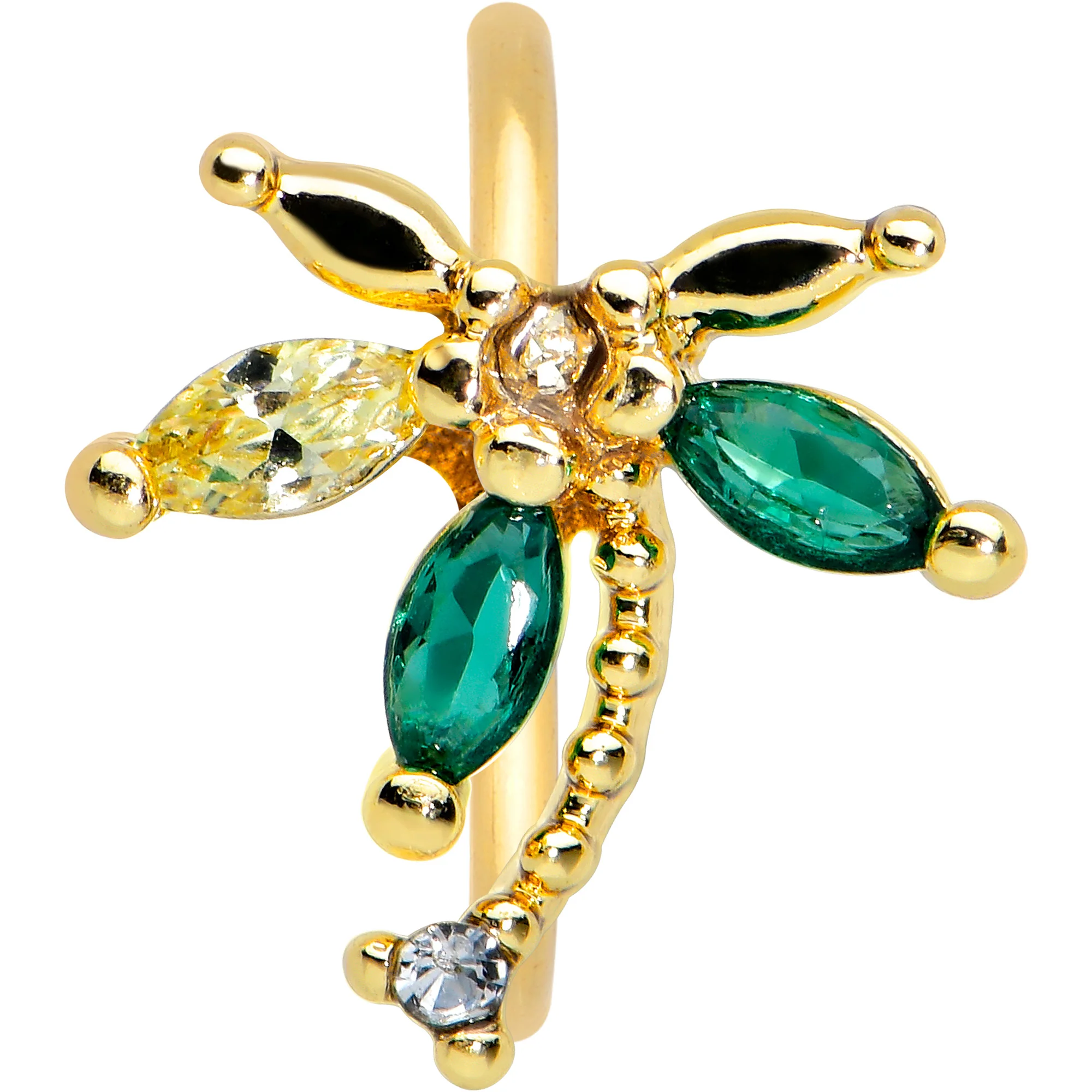 20G 5/16 Clear Green Gem Gold Tone Sunlit Palm Tree Nose Hoop - Image 2