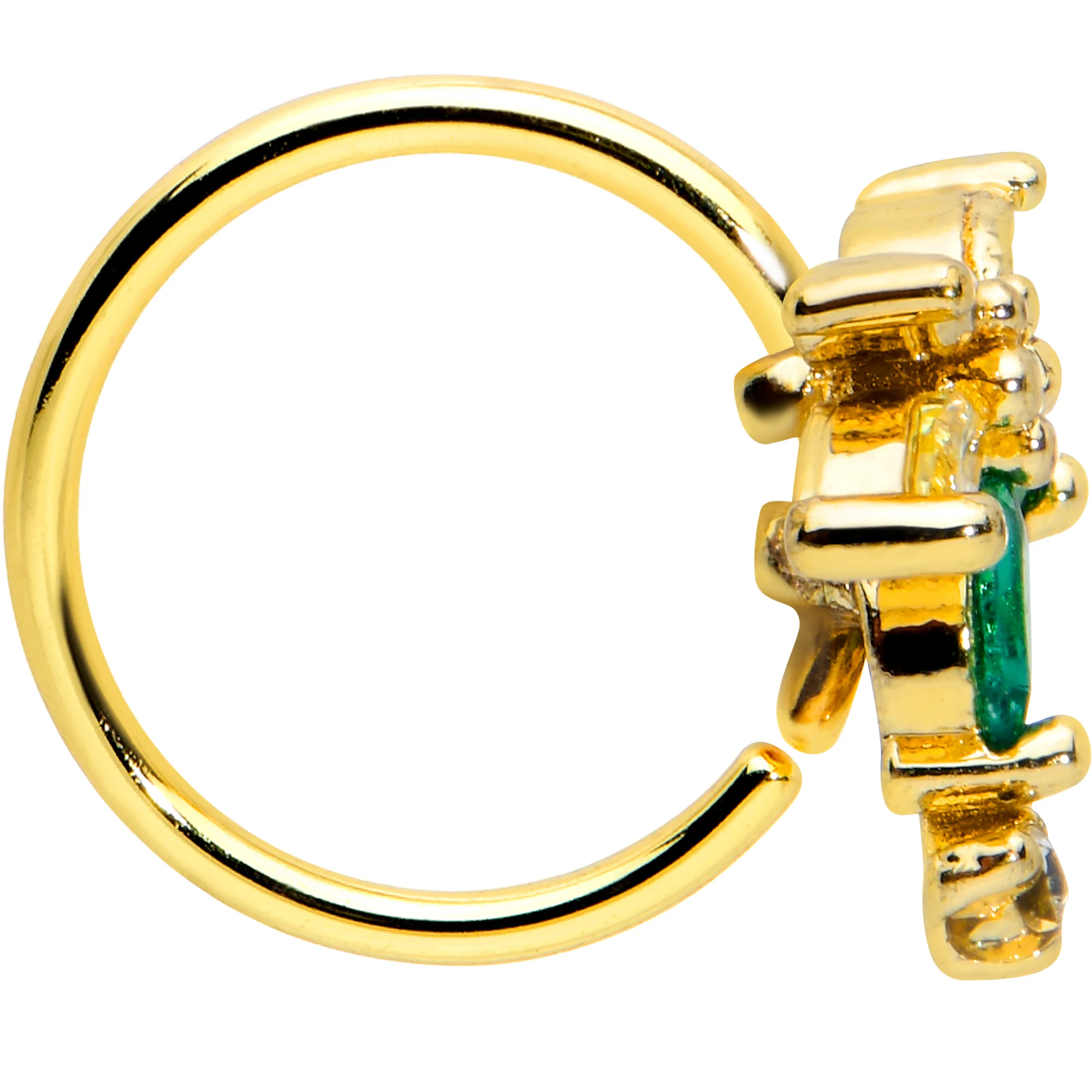 20G 5/16 Clear Green Gem Gold Tone Sunlit Palm Tree Nose Hoop - Image 3