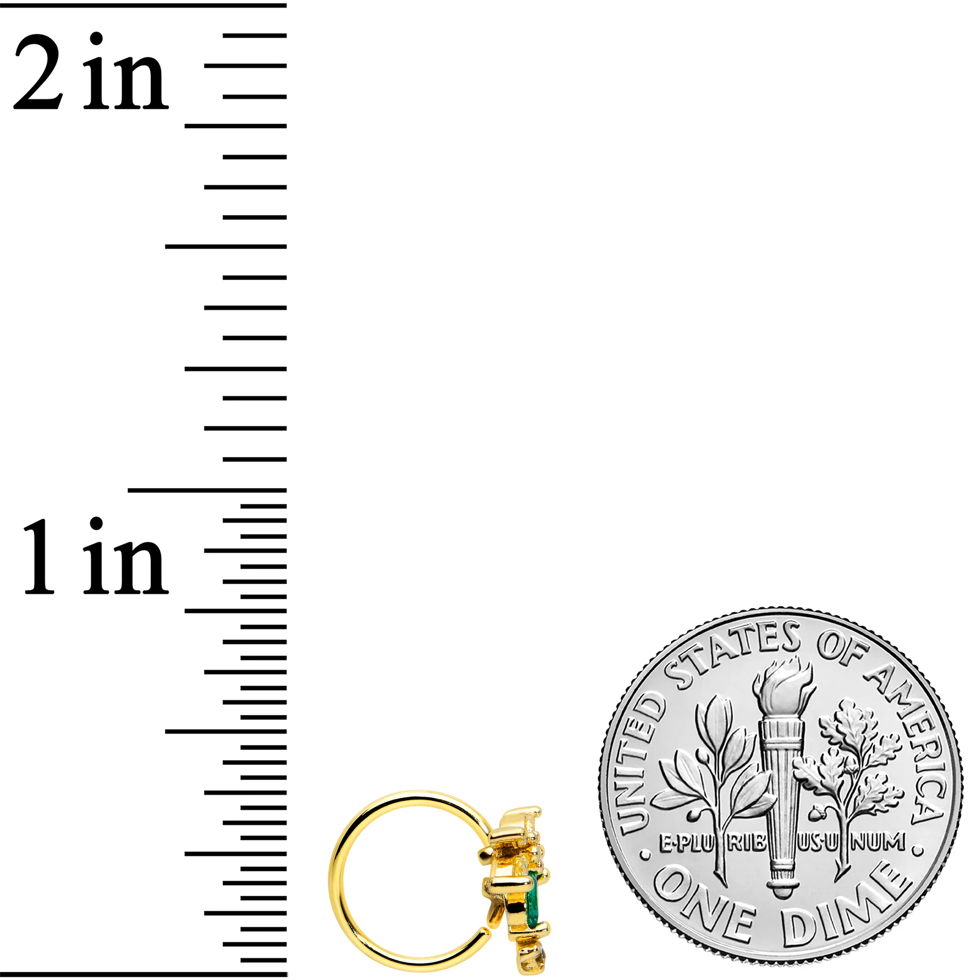 20G 5/16 Clear Green Gem Gold Tone Sunlit Palm Tree Nose Hoop - Image 4