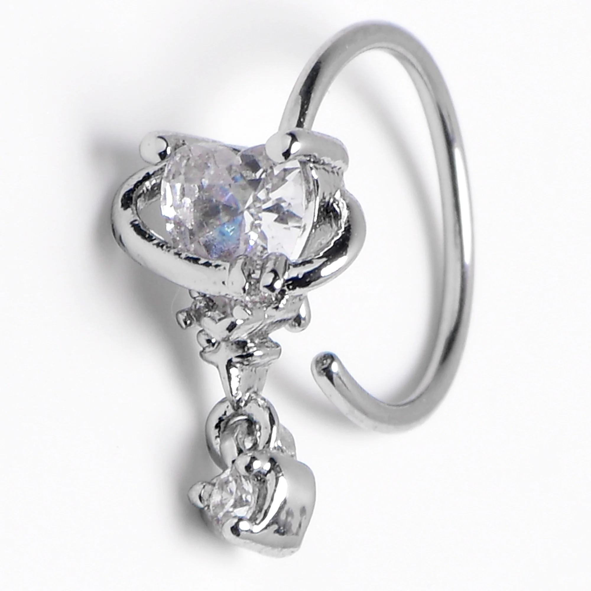 20G 5/16 Clear Heart Dangle Conch Hoop Septum Ring Cartilage Helix Hoop Earring