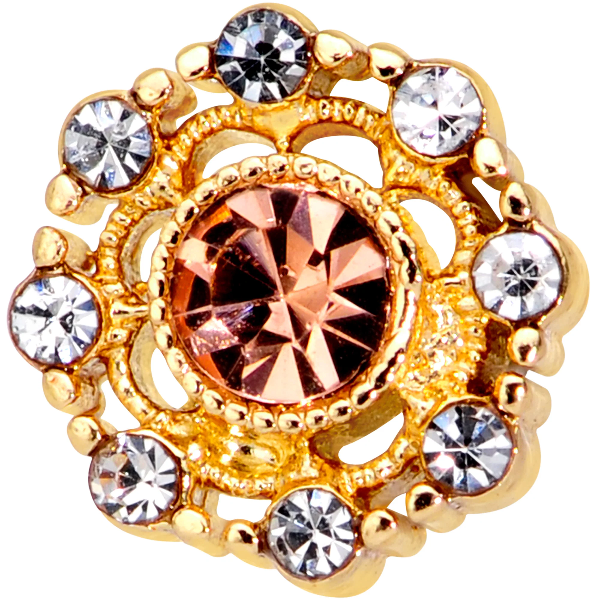 20G 5/16 Clear Pink CZ Gem Gold Tone Sunburst Nose Hoop - Image 2