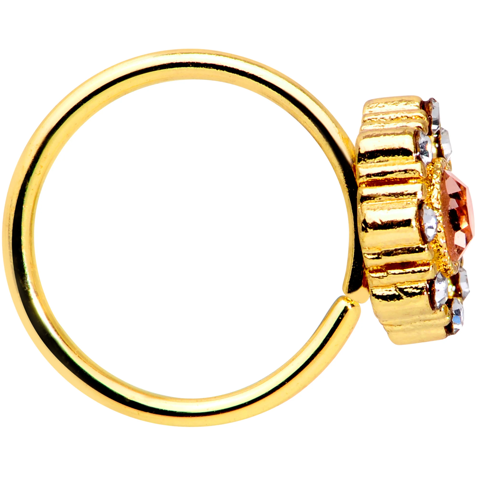 20G 5/16 Clear Pink CZ Gem Gold Tone Sunburst Nose Hoop - Image 3