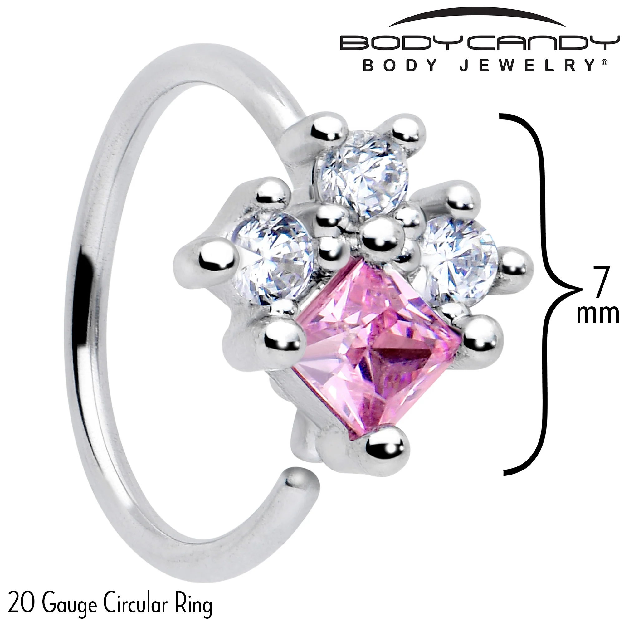 20G 5/16 Clear Pink CZ Gem Rhombus Riot Nose Hoop - Image 2