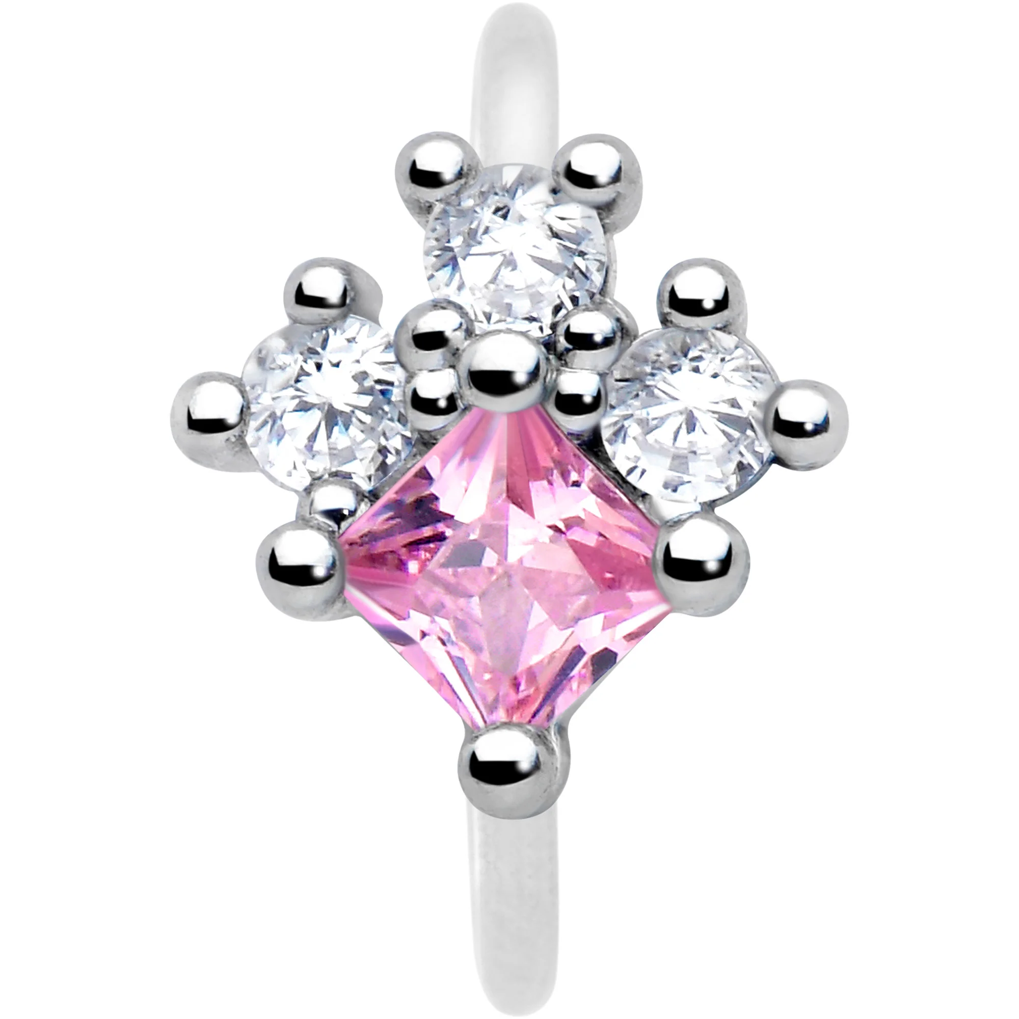20G 5/16 Clear Pink CZ Gem Rhombus Riot Nose Hoop - Image 3