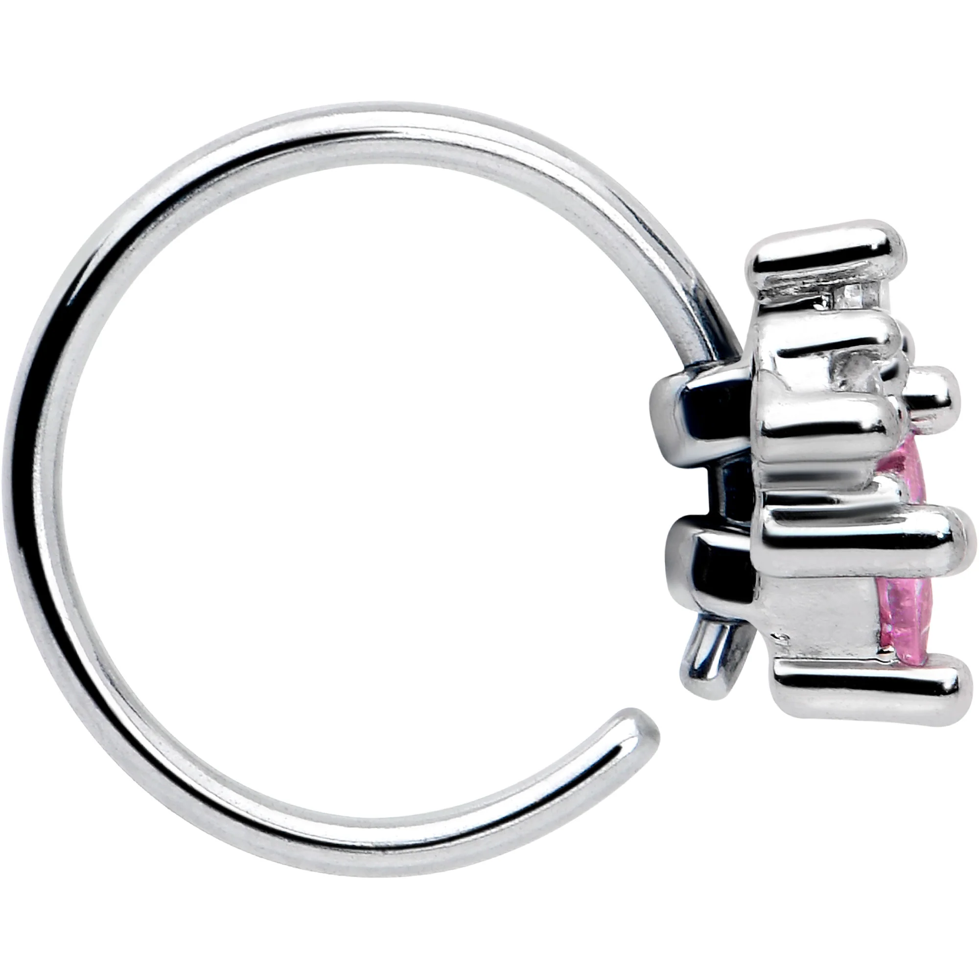 20G 5/16 Clear Pink CZ Gem Rhombus Riot Nose Hoop - Image 4