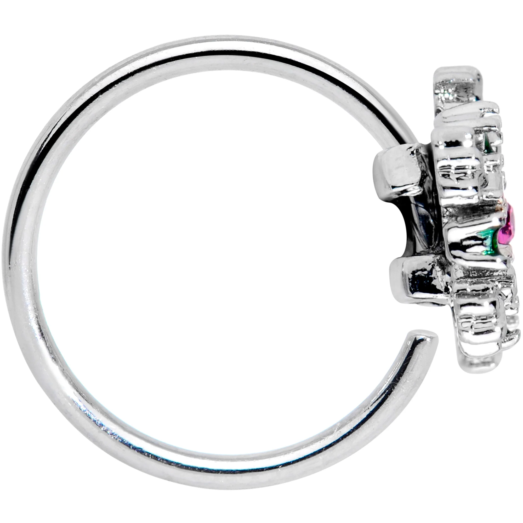 20G 5/16 Clear Pink Green Gem Snowflake Holiday Nose Hoop - Image 3