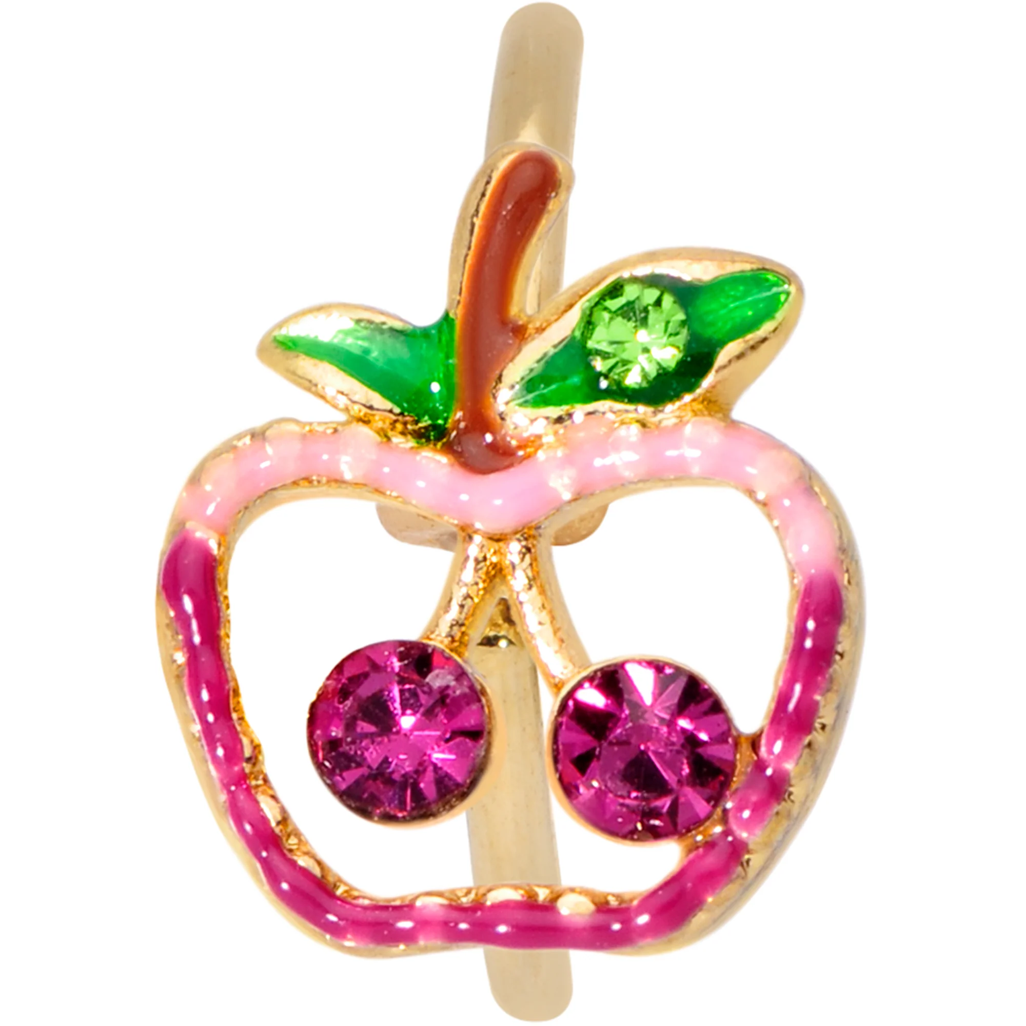 20G 5/16 Clear Purple Gem Gold Tone Cherry Apple Nose Hoop - Image 2