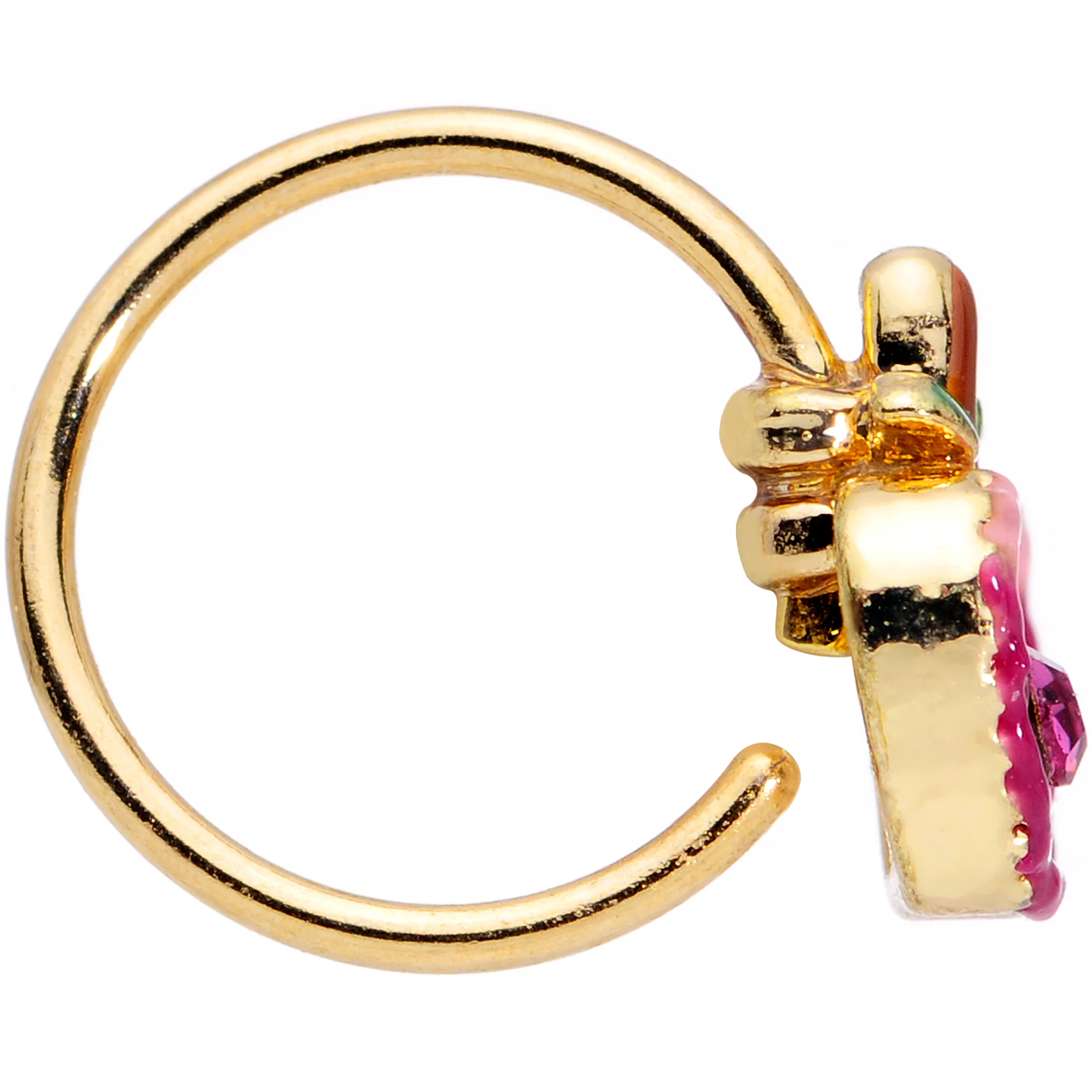 20G 5/16 Clear Purple Gem Gold Tone Cherry Apple Nose Hoop - Image 3
