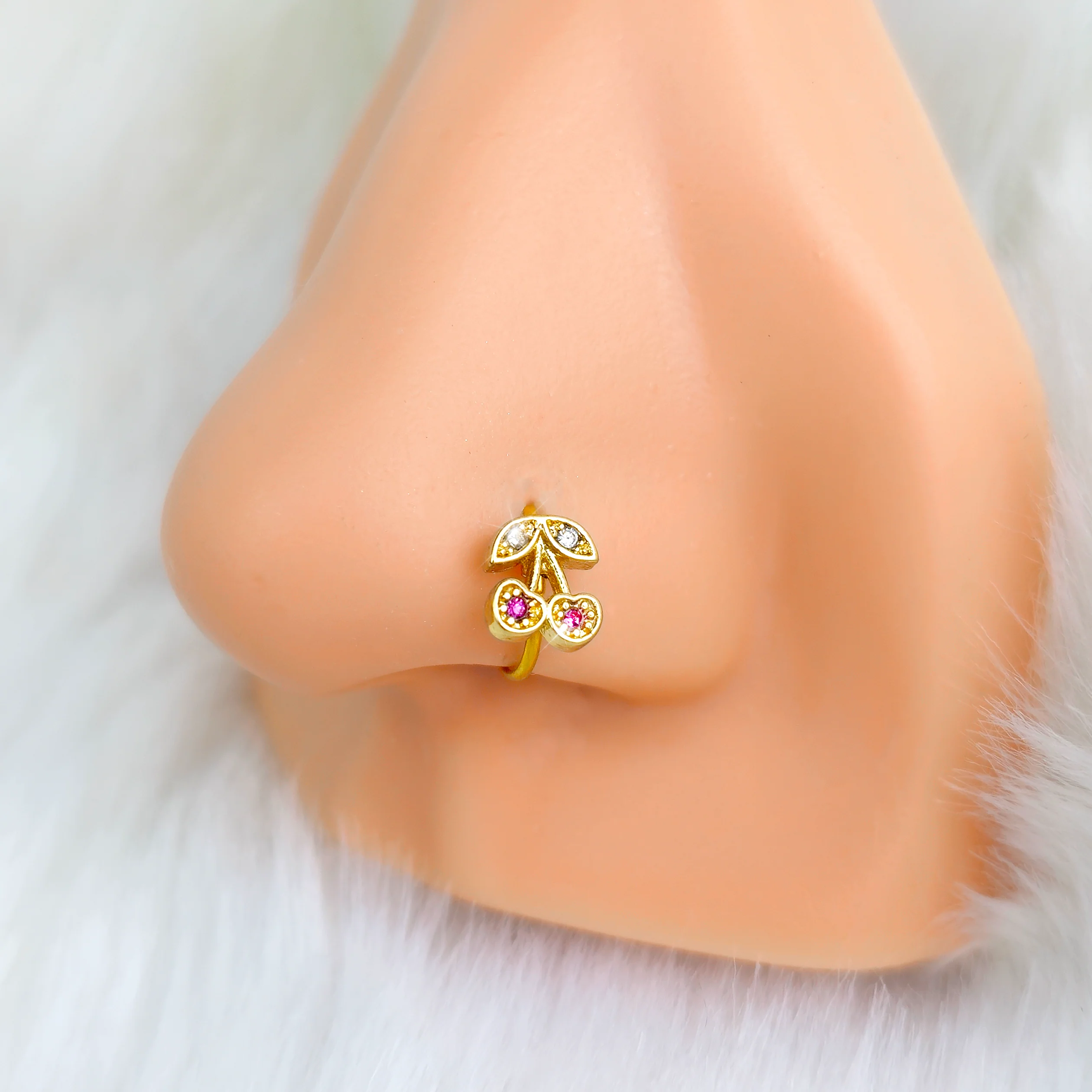 20G 5/16 Clear Purple Gem Gold Tone Very Cherry Nose Hoop - Image 2