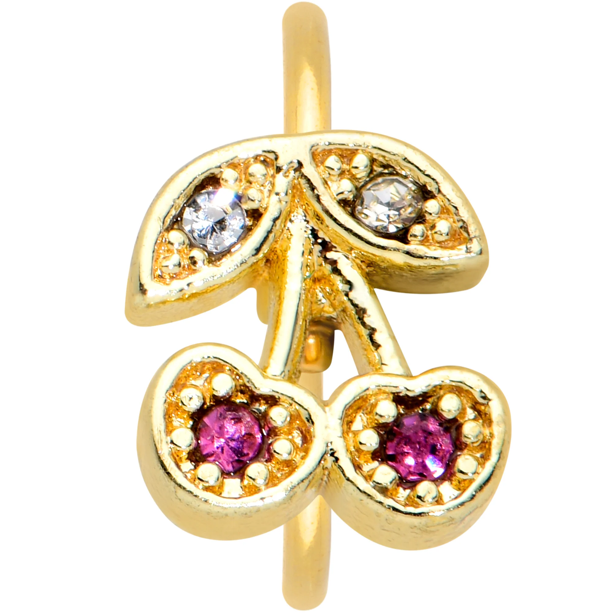 20G 5/16 Clear Purple Gem Gold Tone Very Cherry Nose Hoop - Image 3