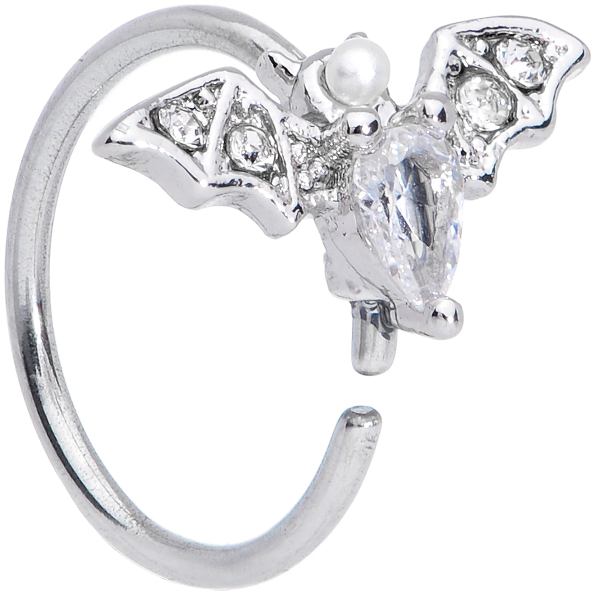 20G 5/16 Clear White Accent Bat Halloween Nose Hoop