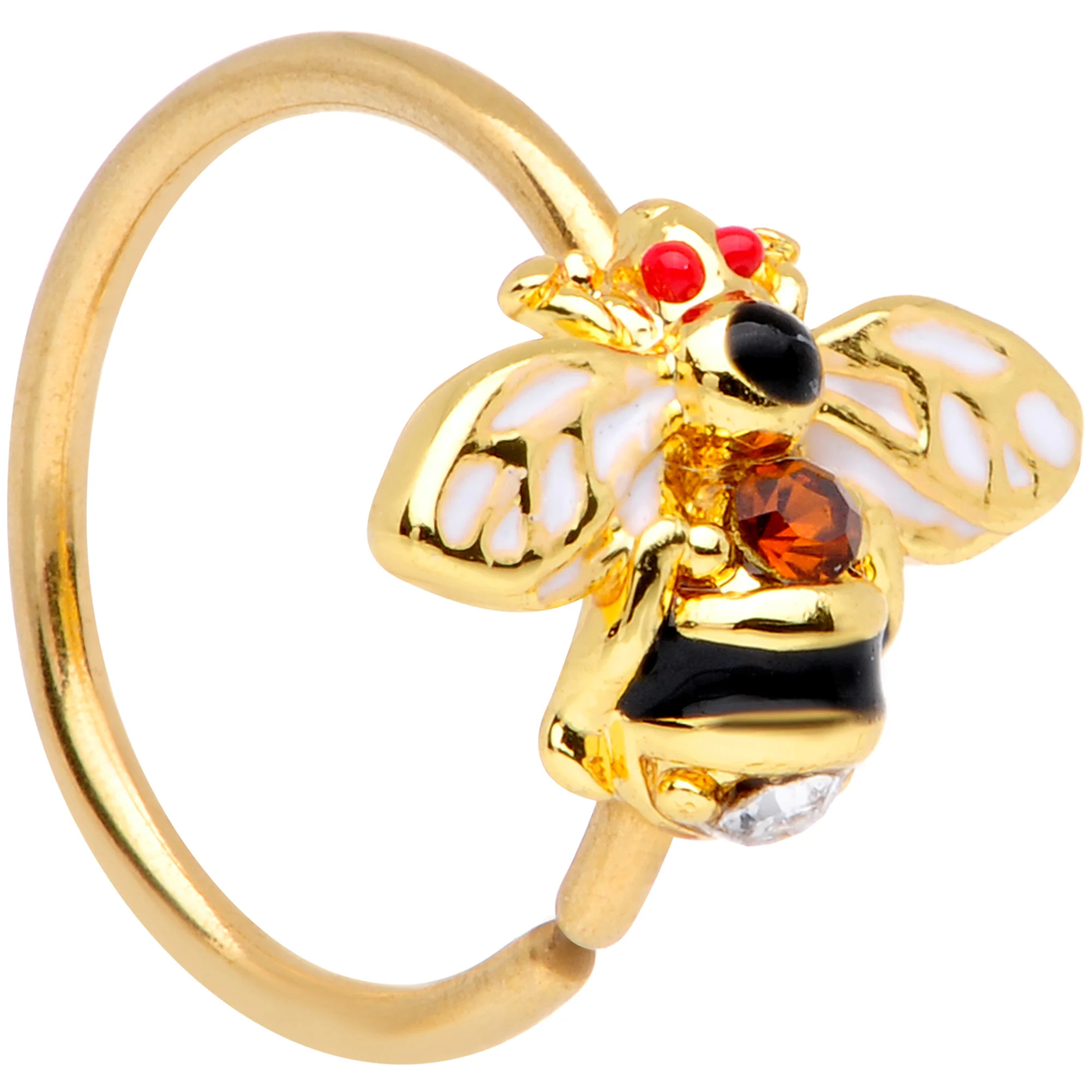 20G 5/16 Clear Yellow Gem Gold Tone Bee Nose Hoop