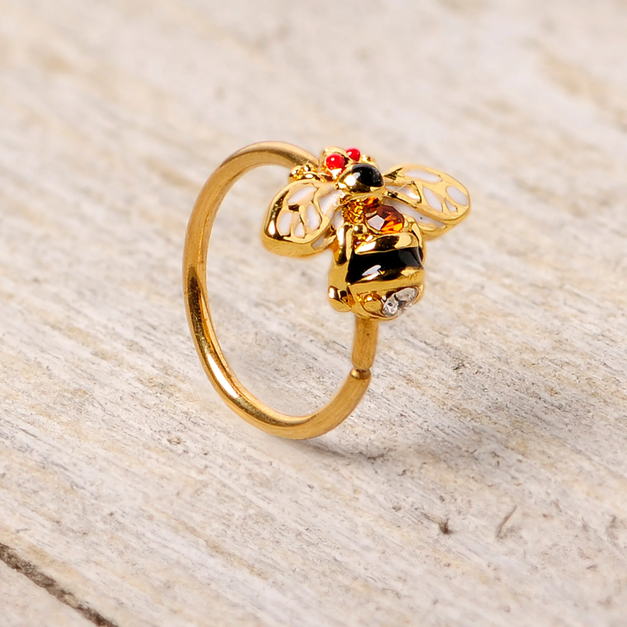 20G 5/16 Clear Yellow Gem Gold Tone Bee Nose Hoop - Image 5