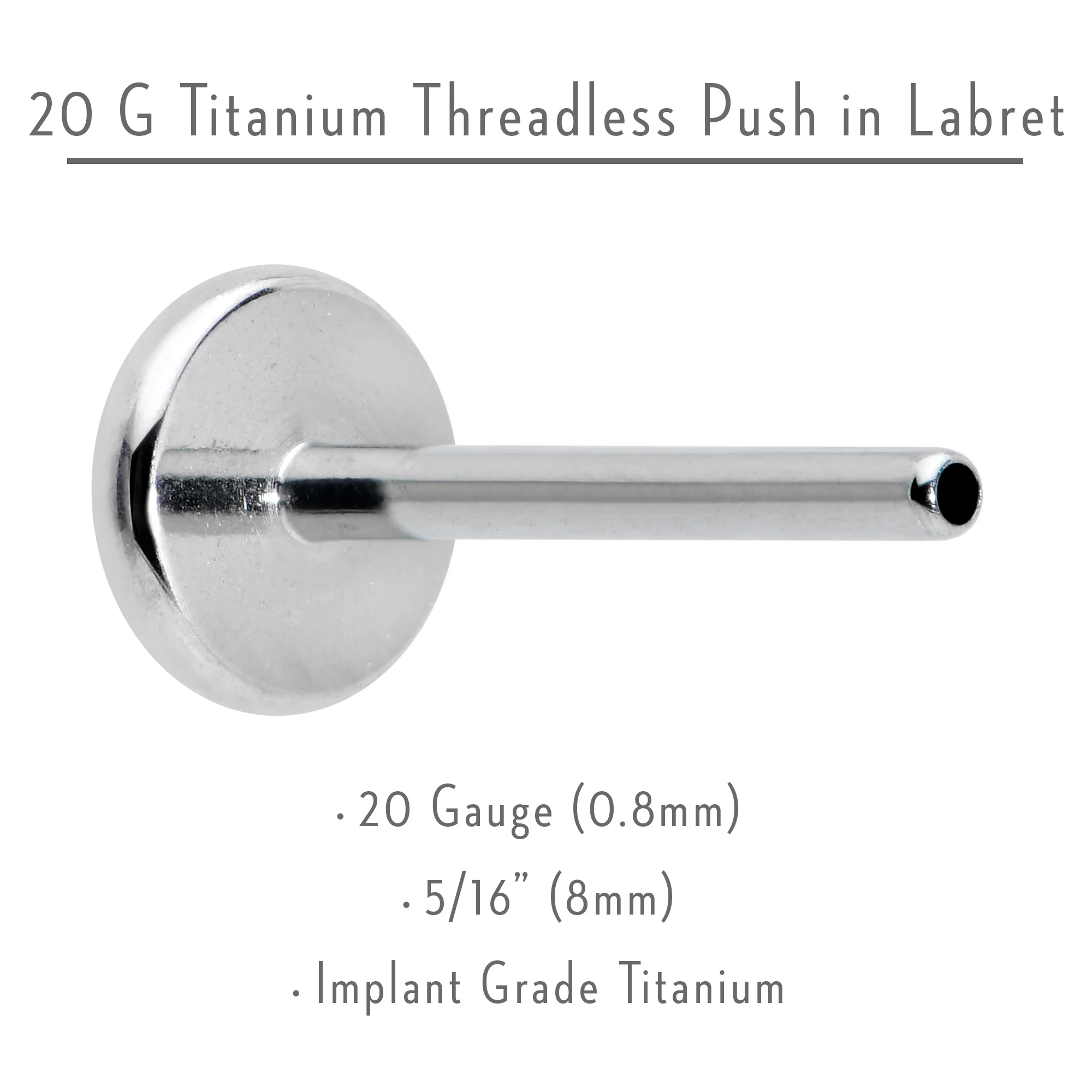 20G 5/16 G23 Titanium Threadless Post Only Labret Tragus Nose - Image 3