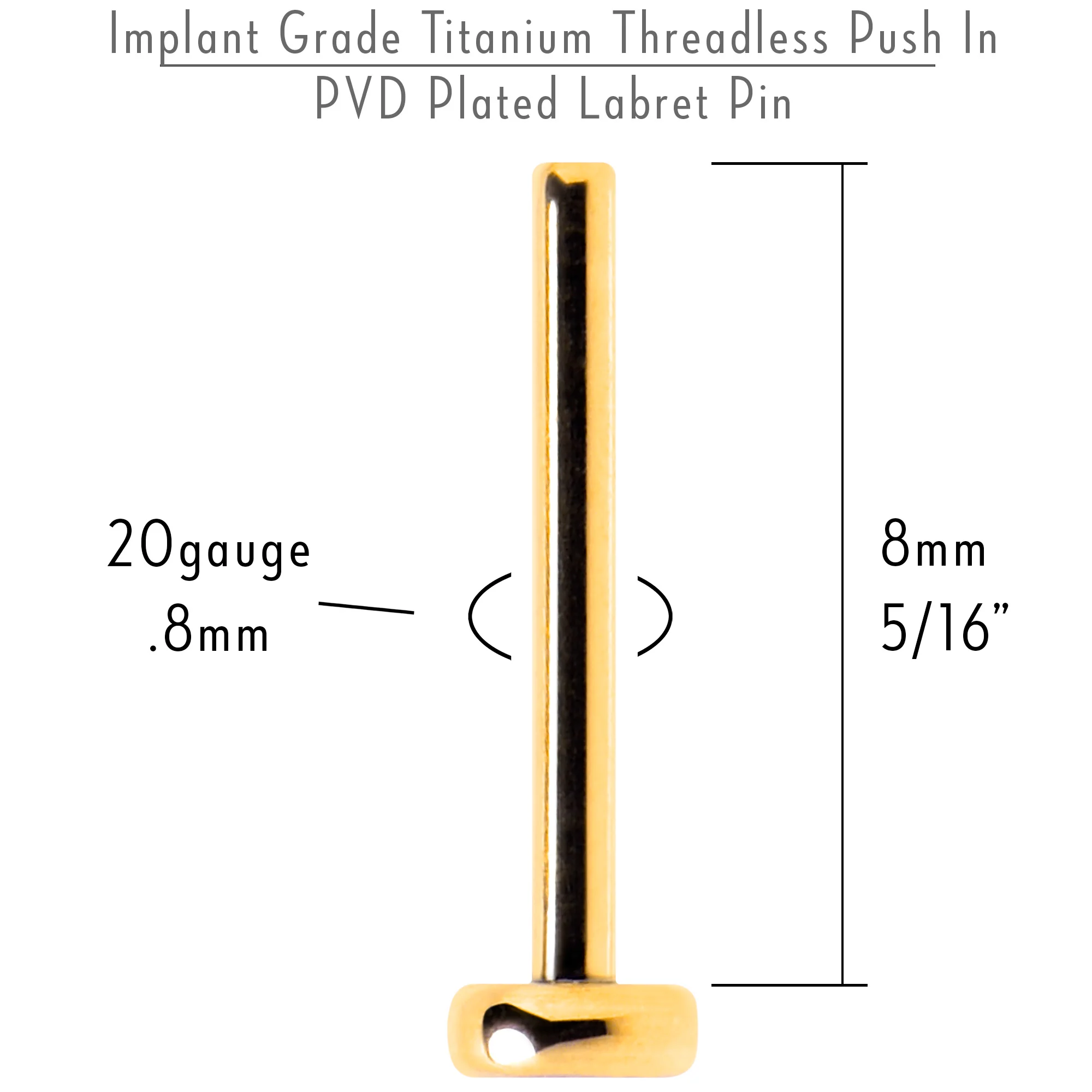 20G 5/16 Gold Hue ASTM F-136 Implant Grade Titanium Threadless Post Only Labret - Image 3