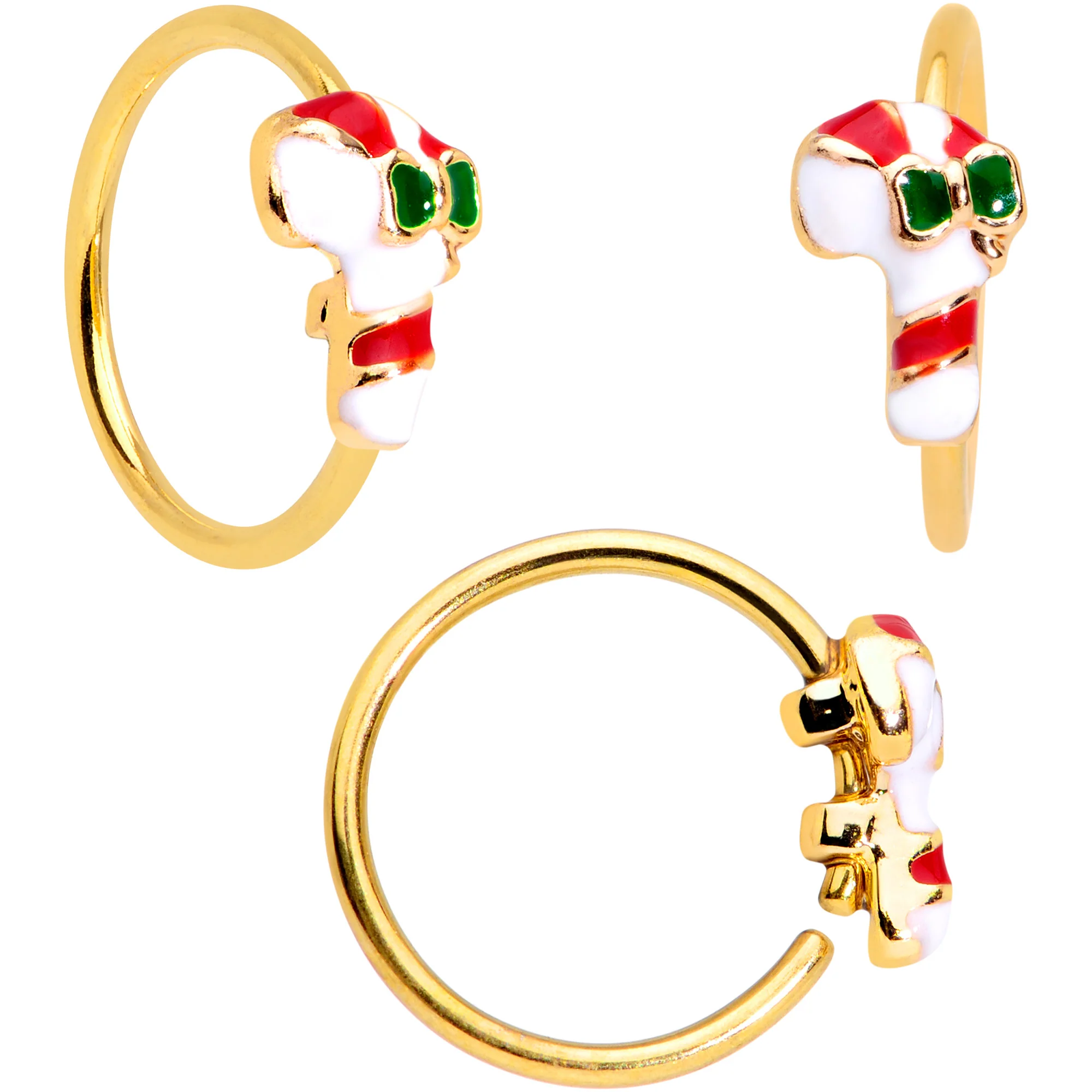 20G 5/16 Gold Hue Santa Christmas Nose Hoop Bone L Shape Set of 3 - Image 4