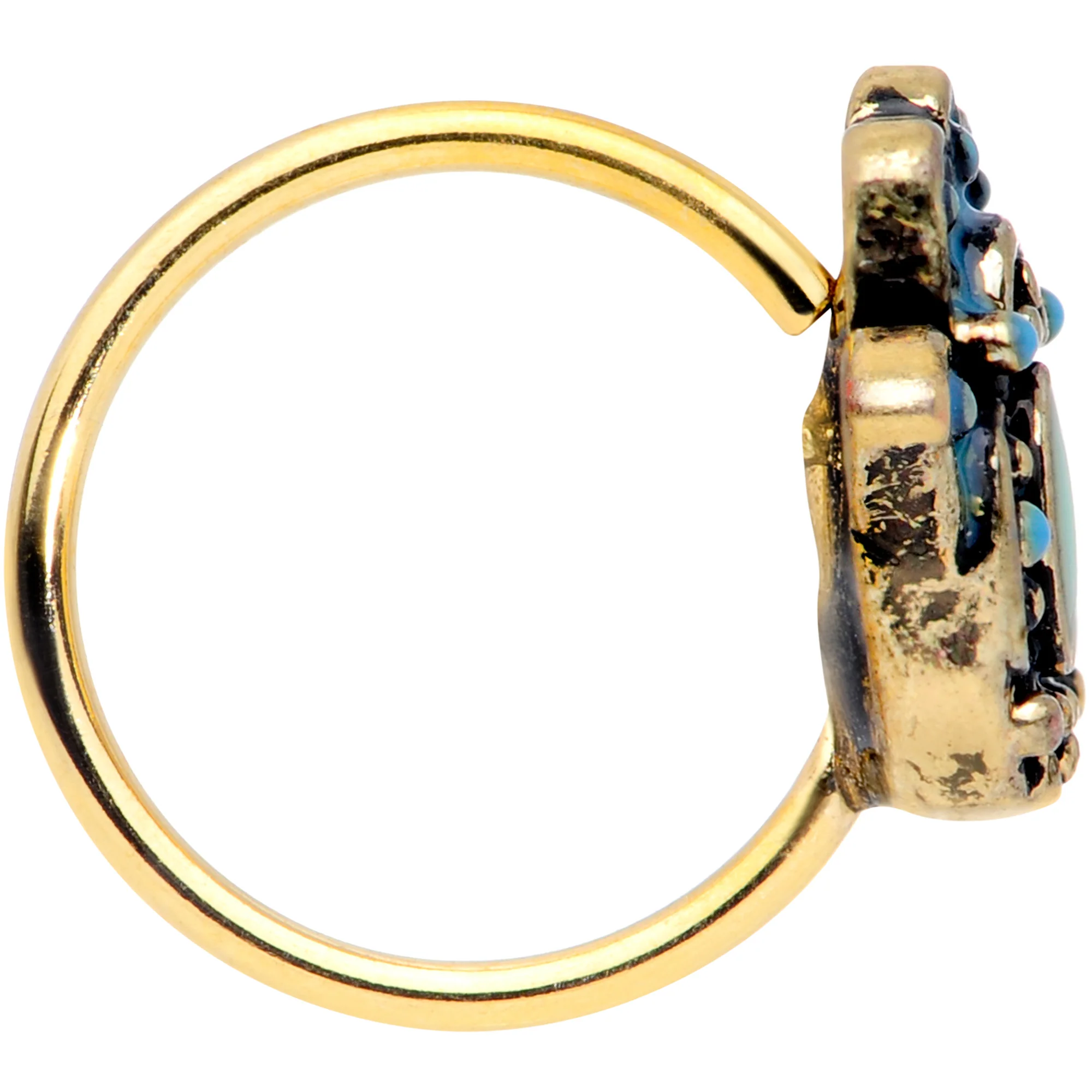 20G 5/16 Gold Tone Aqua Ornate Hamsa Hand Nose Hoop - Image 4