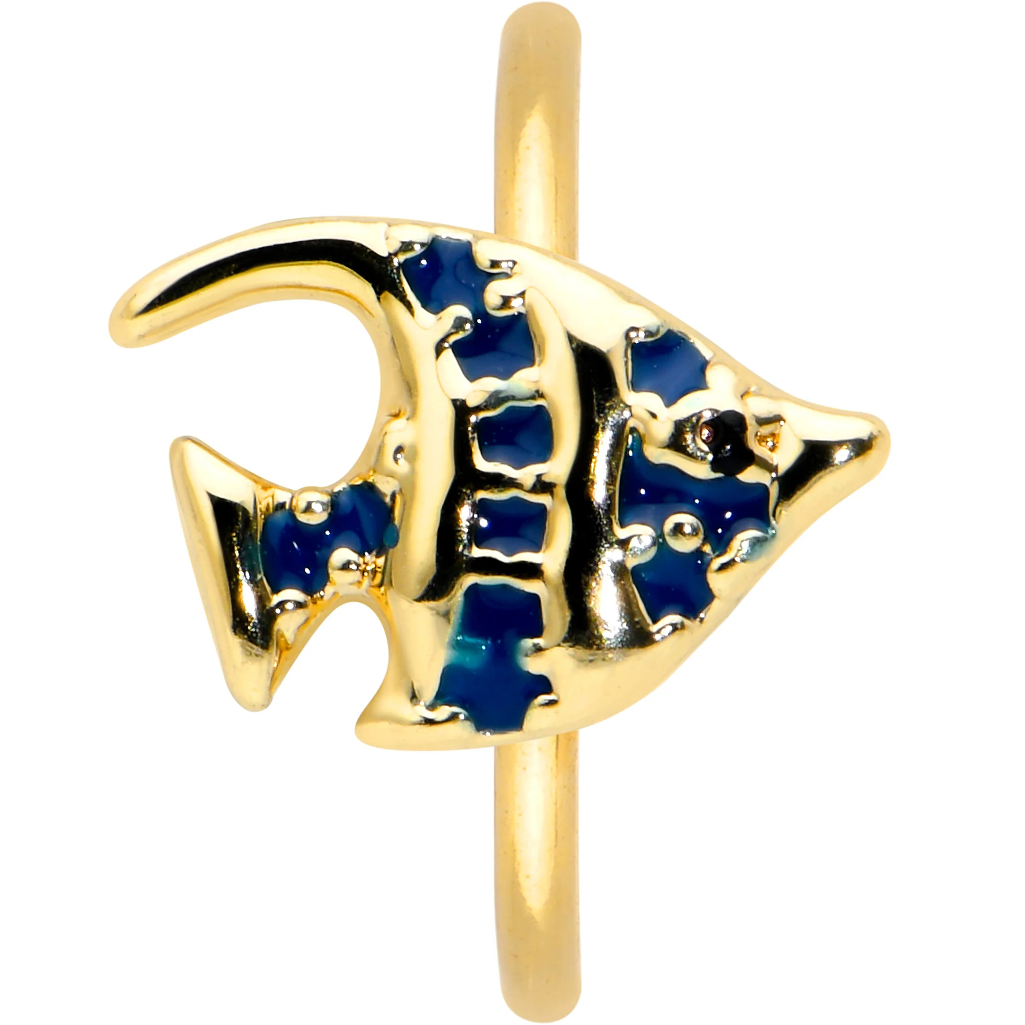 20G 5/16 Gold Tone Blue Adorable Angelfish Nose Hoop - Image 2