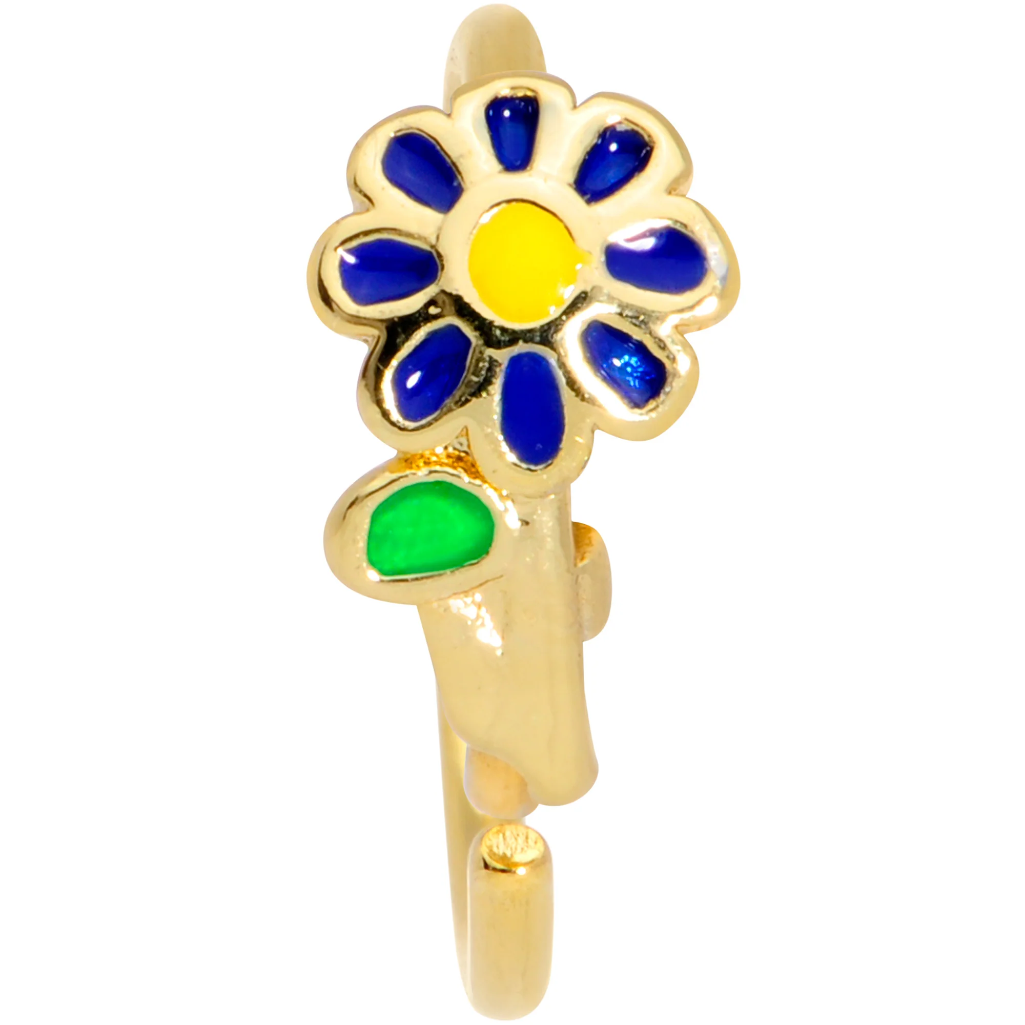 20G 5/16 Gold Tone Blue Flower Nose Hoop - Image 2