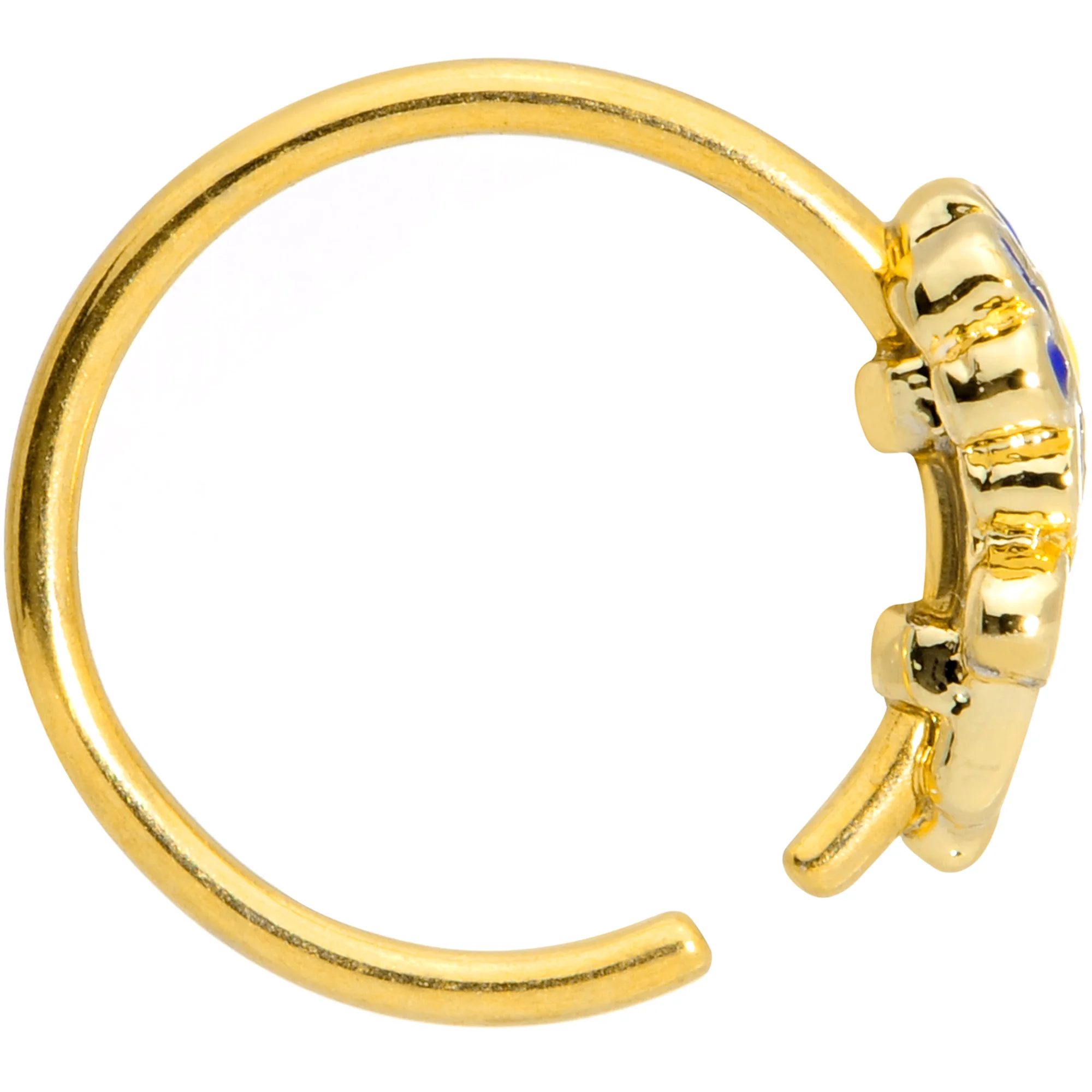 20G 5/16 Gold Tone Blue Flower Nose Hoop - Image 3