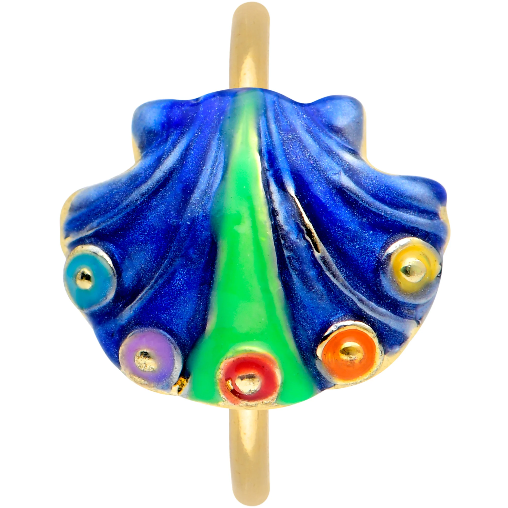 20G 5/16 Gold Tone Blue Shell Nose Hoop - Image 2