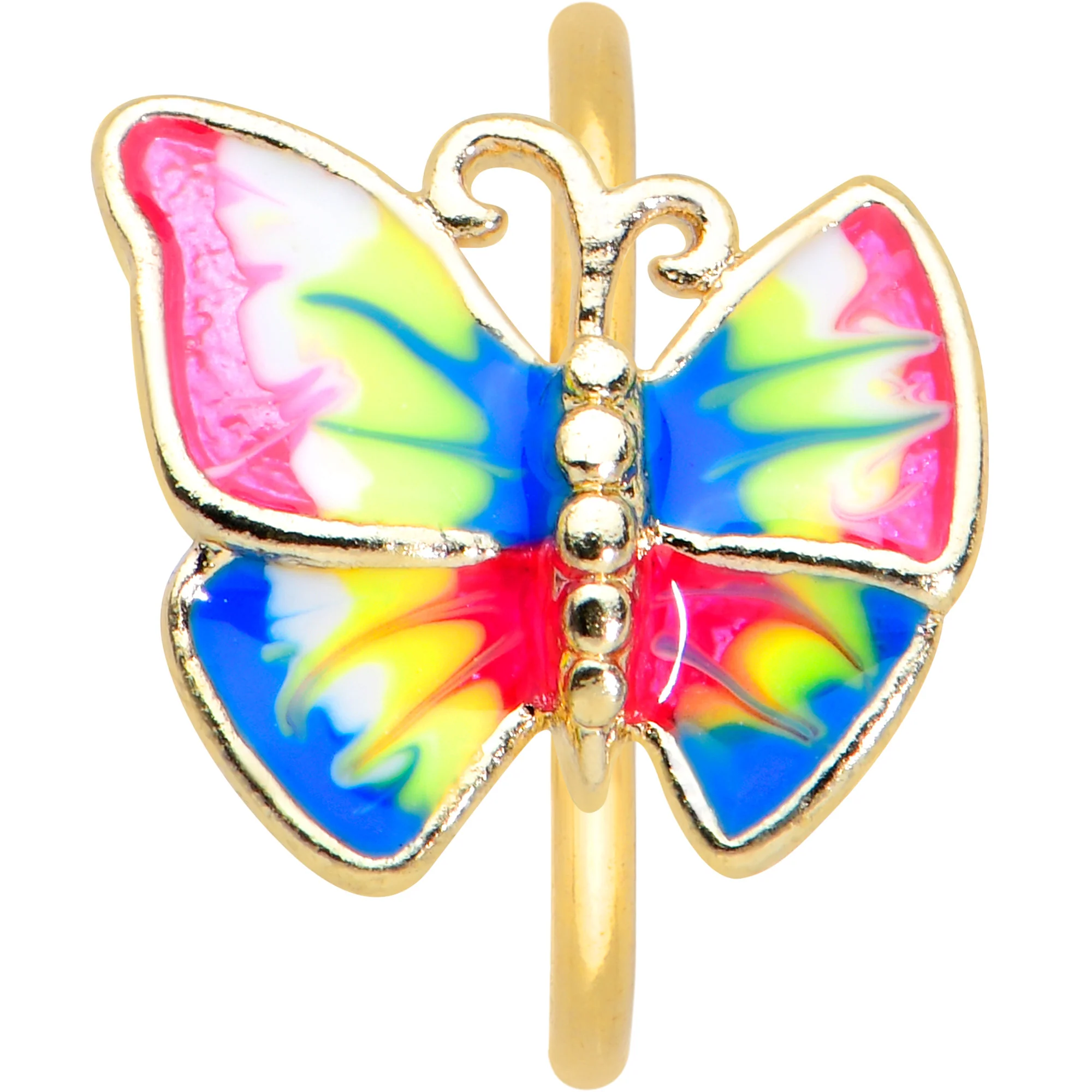 20G 5/16 Gold Tone Bright Butterfly Nose Hoop - Image 2
