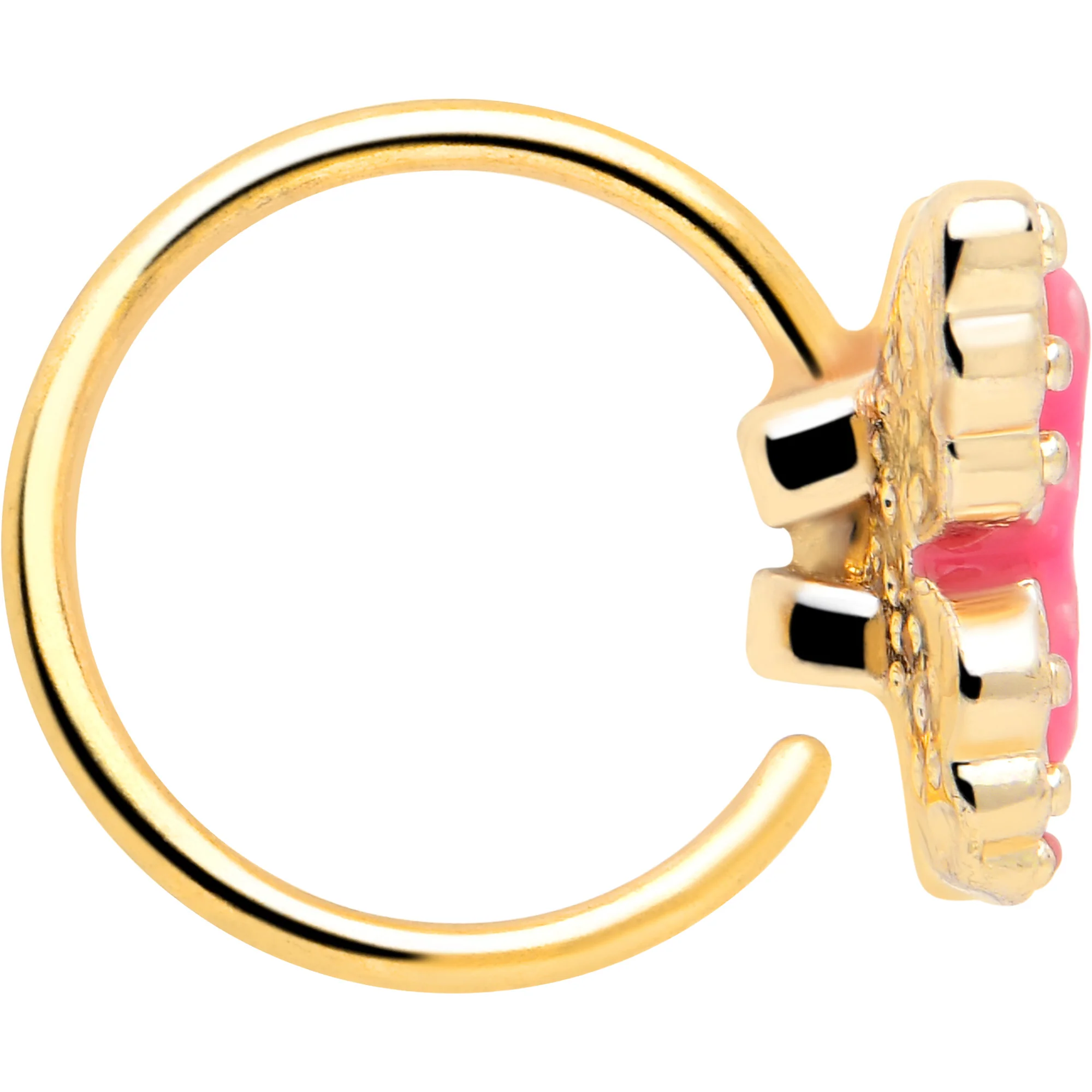 20G 5/16 Gold Tone Butterfly Pink Splash Nose Hoop - Image 4