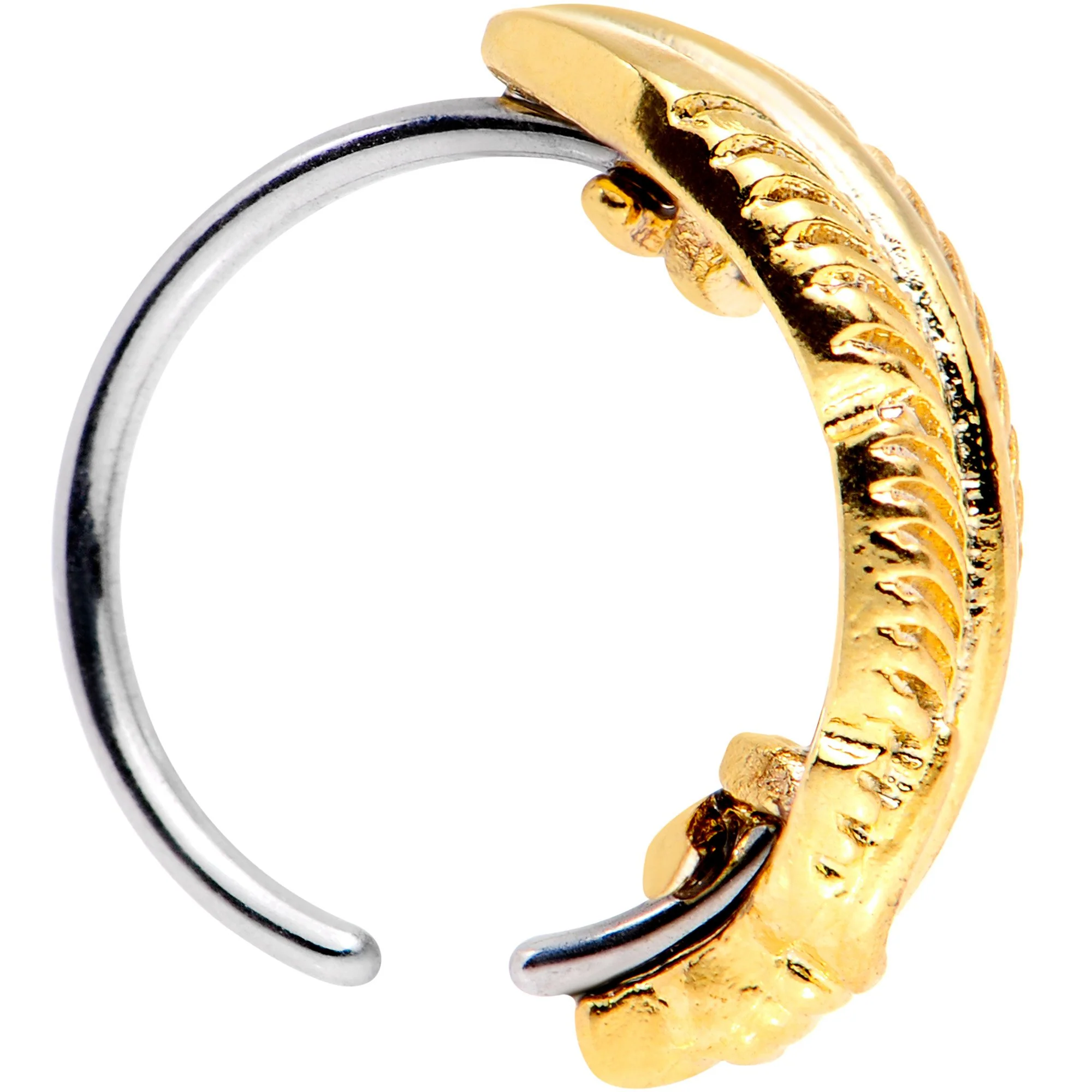 20G 5/16 Gold Tone Feather Seamless Circular Ring - Image 3