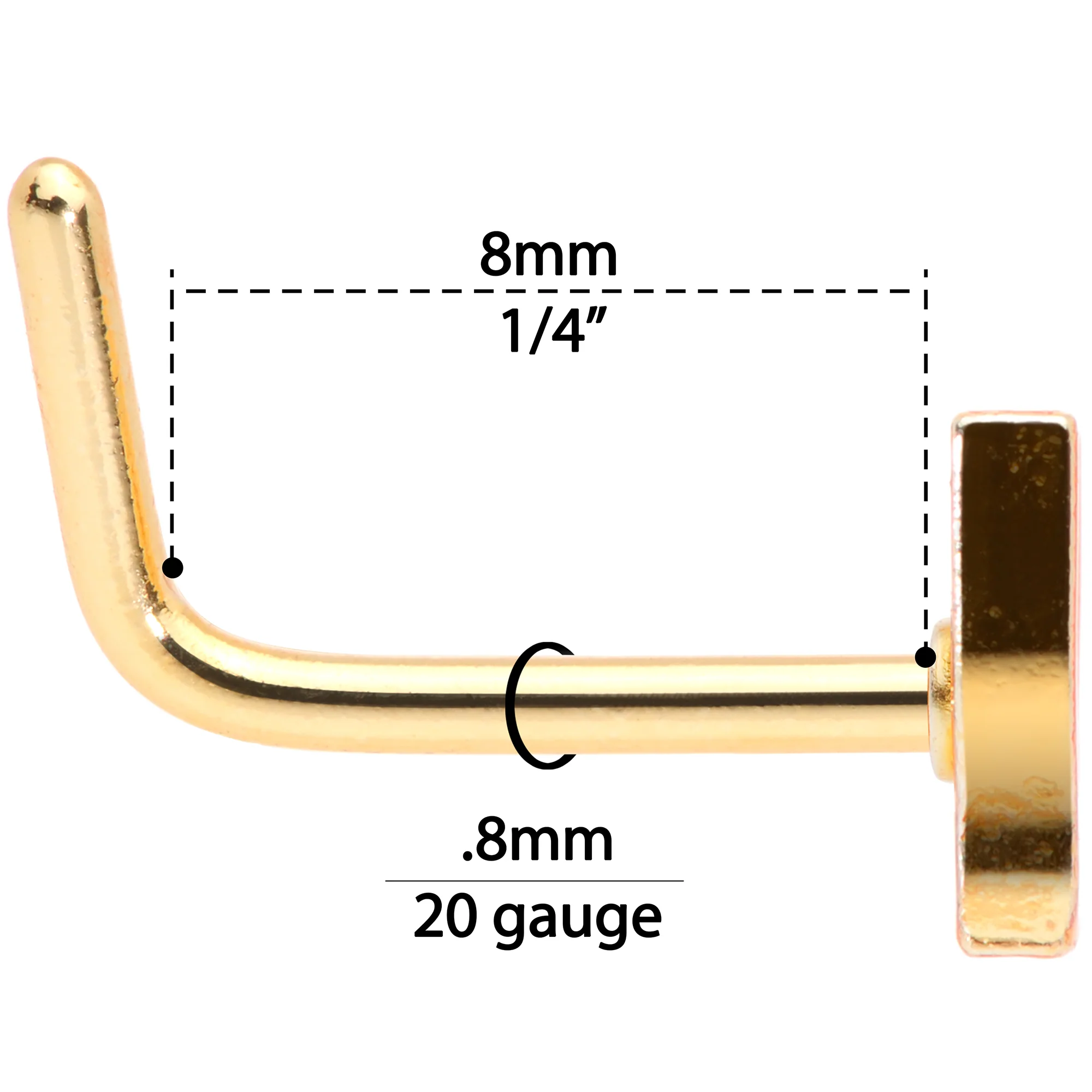20G 5/16 Gold Tone Glass of Champagne L Shaped Nose Ring - Image 6