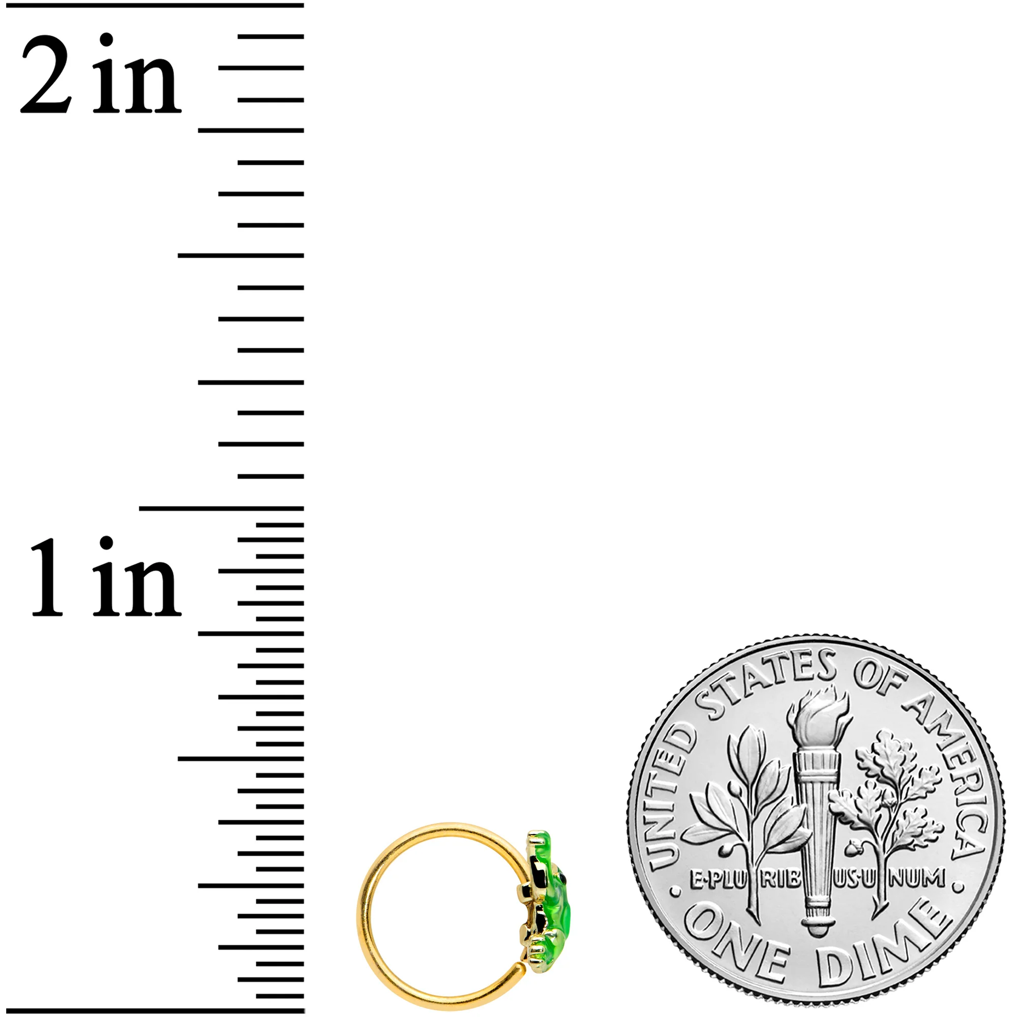 20G 5/16 Gold Tone Green Tree Frog Nose Hoop - Image 4
