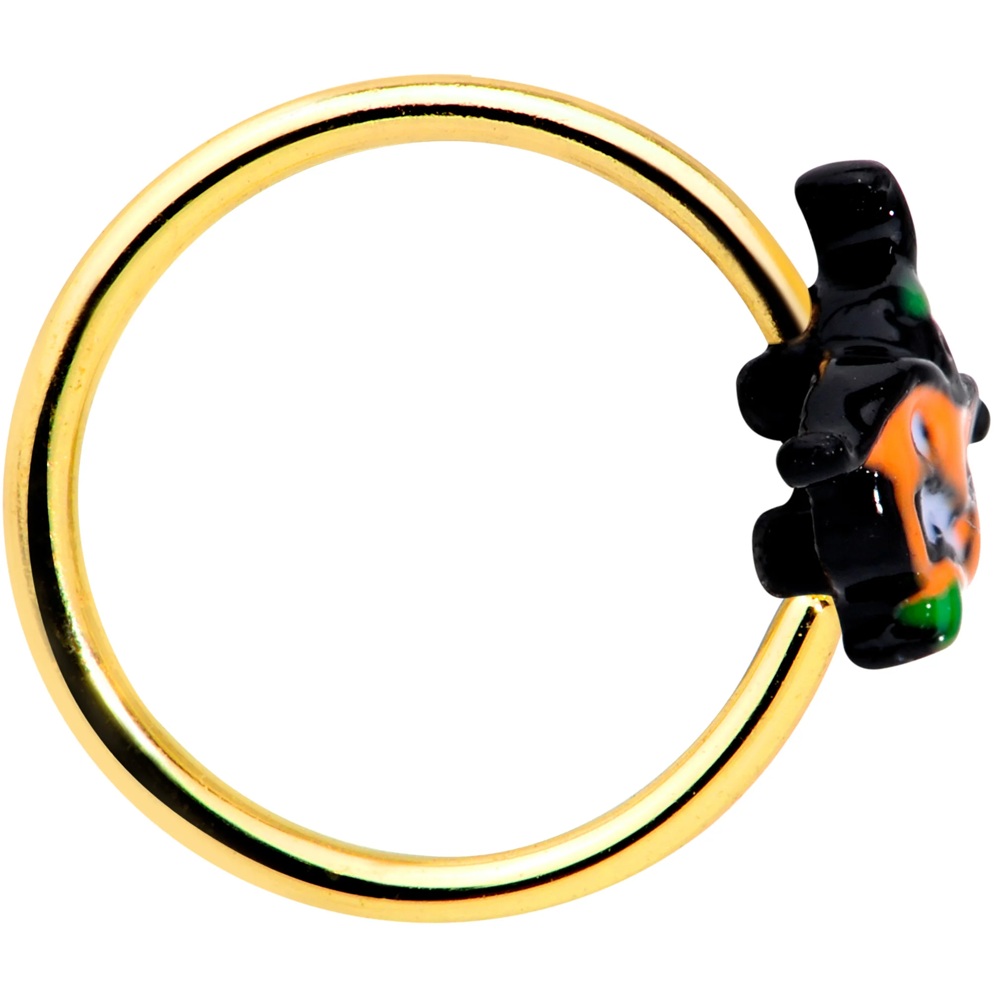 20G 5/16 Gold Tone Growling Pumpkin Halloween Nose Hoop - Image 3