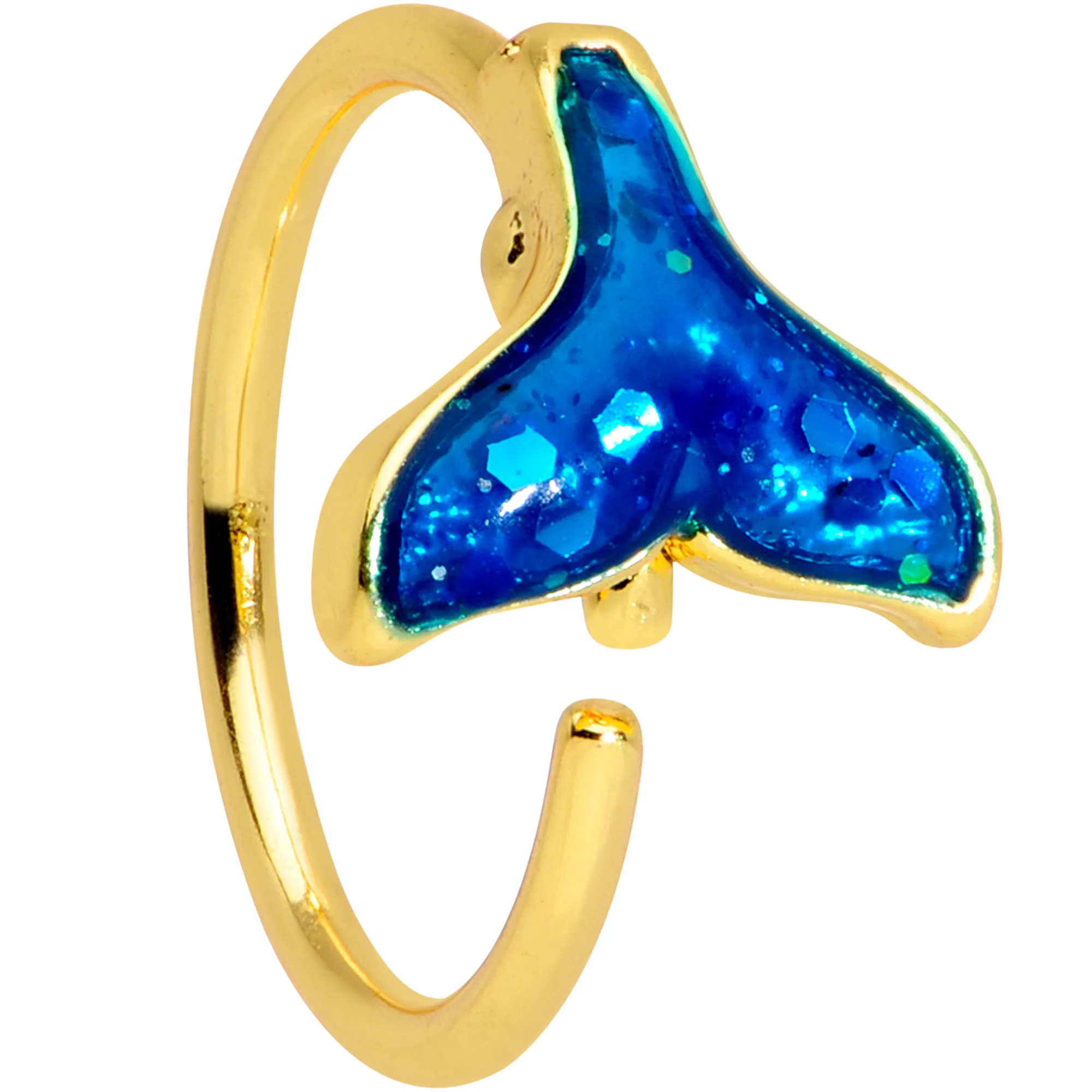20G 5/16 Gold Tone Iridescent Mermaid Tail Nose Hoop - Image 2