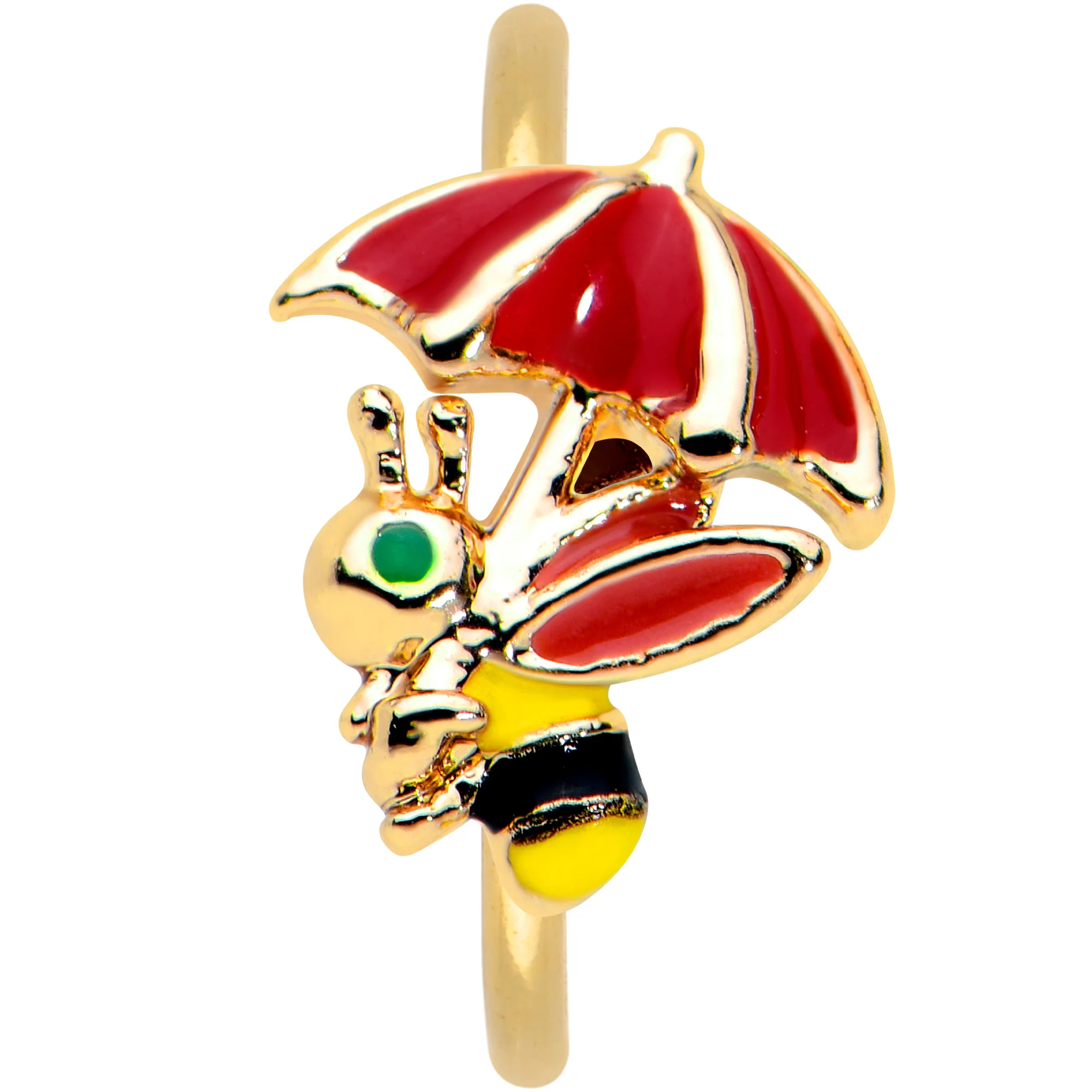 20G 5/16 Gold Tone Rainy Day Umbrella Bee Nose Hoop - Image 2