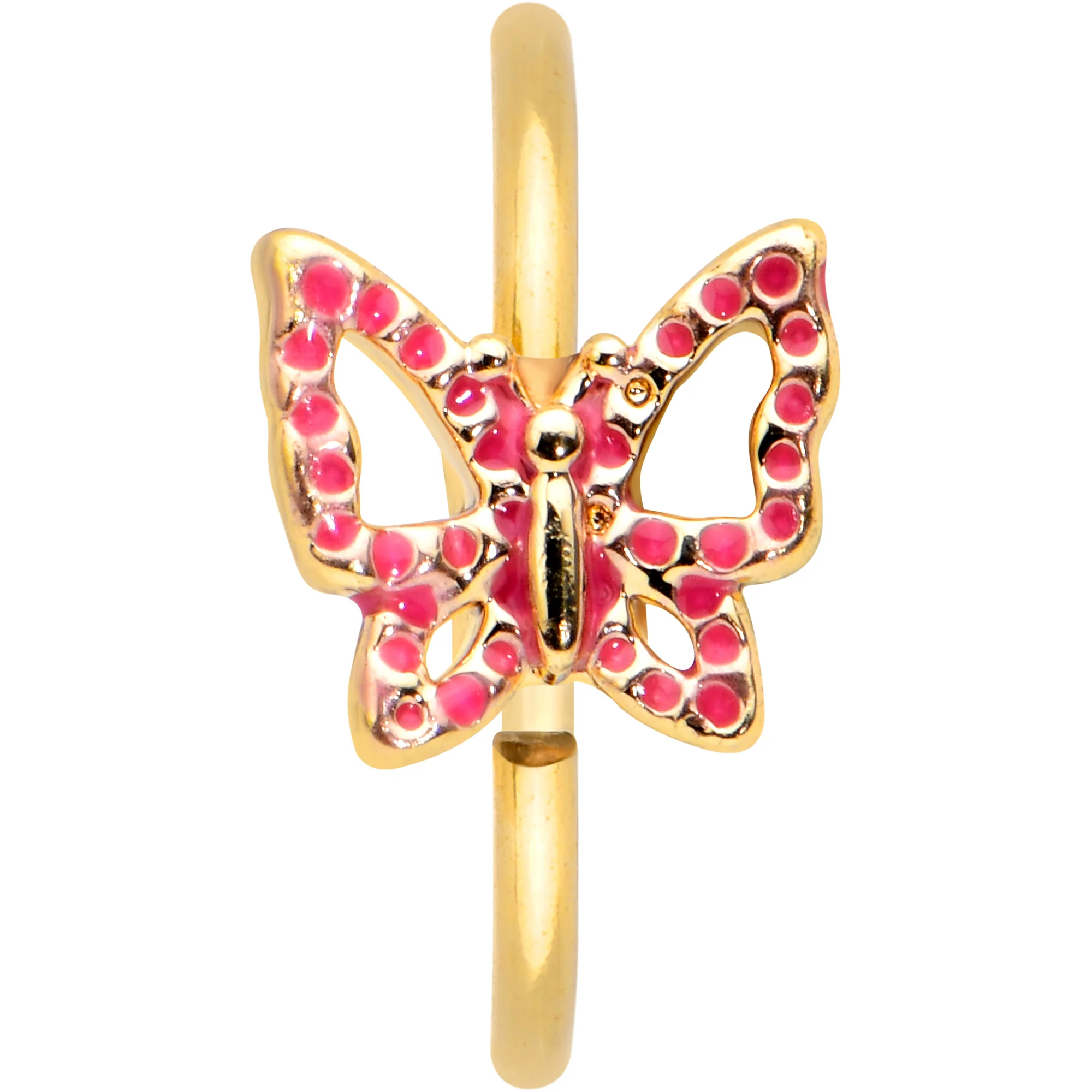 20G 5/16 Gold Tone Sweet Simple Butterfly Nose Hoop - Image 2