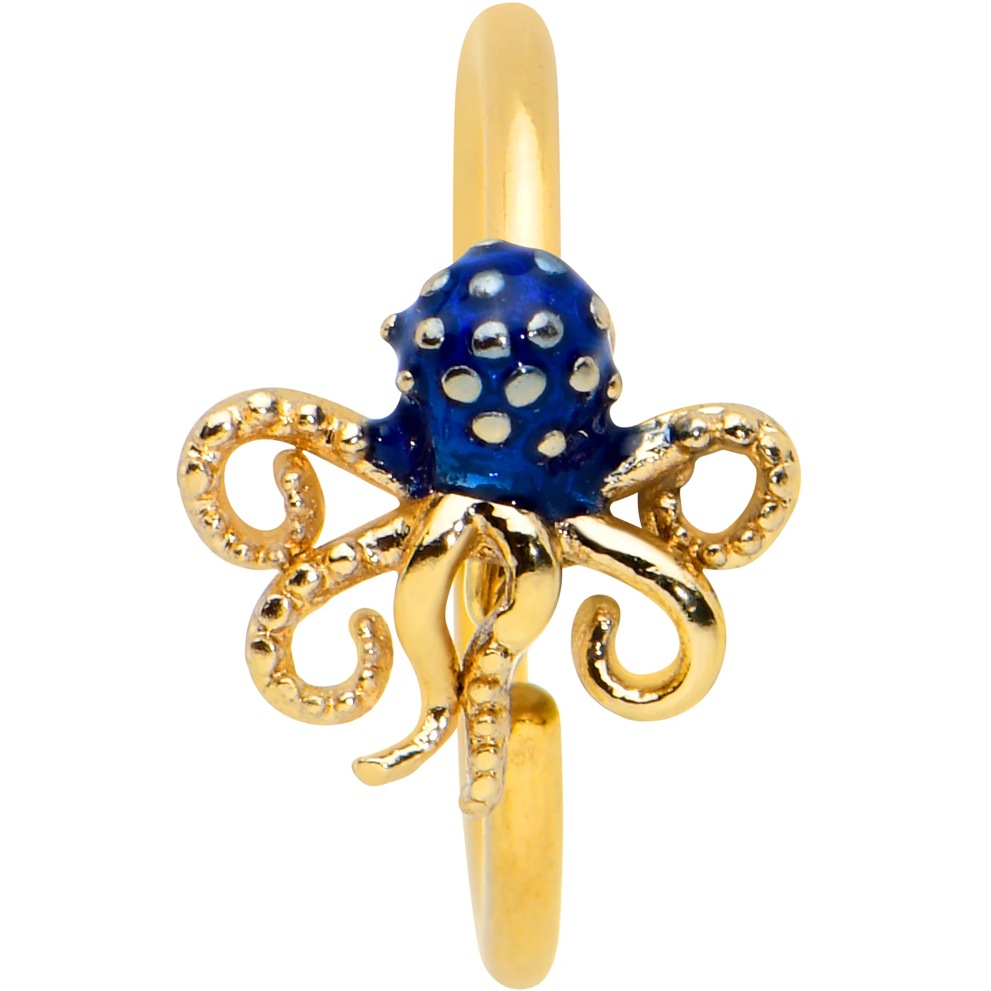 20G 5/16 Gold Tone Textured Blue Octopus Nose Hoop - Image 2