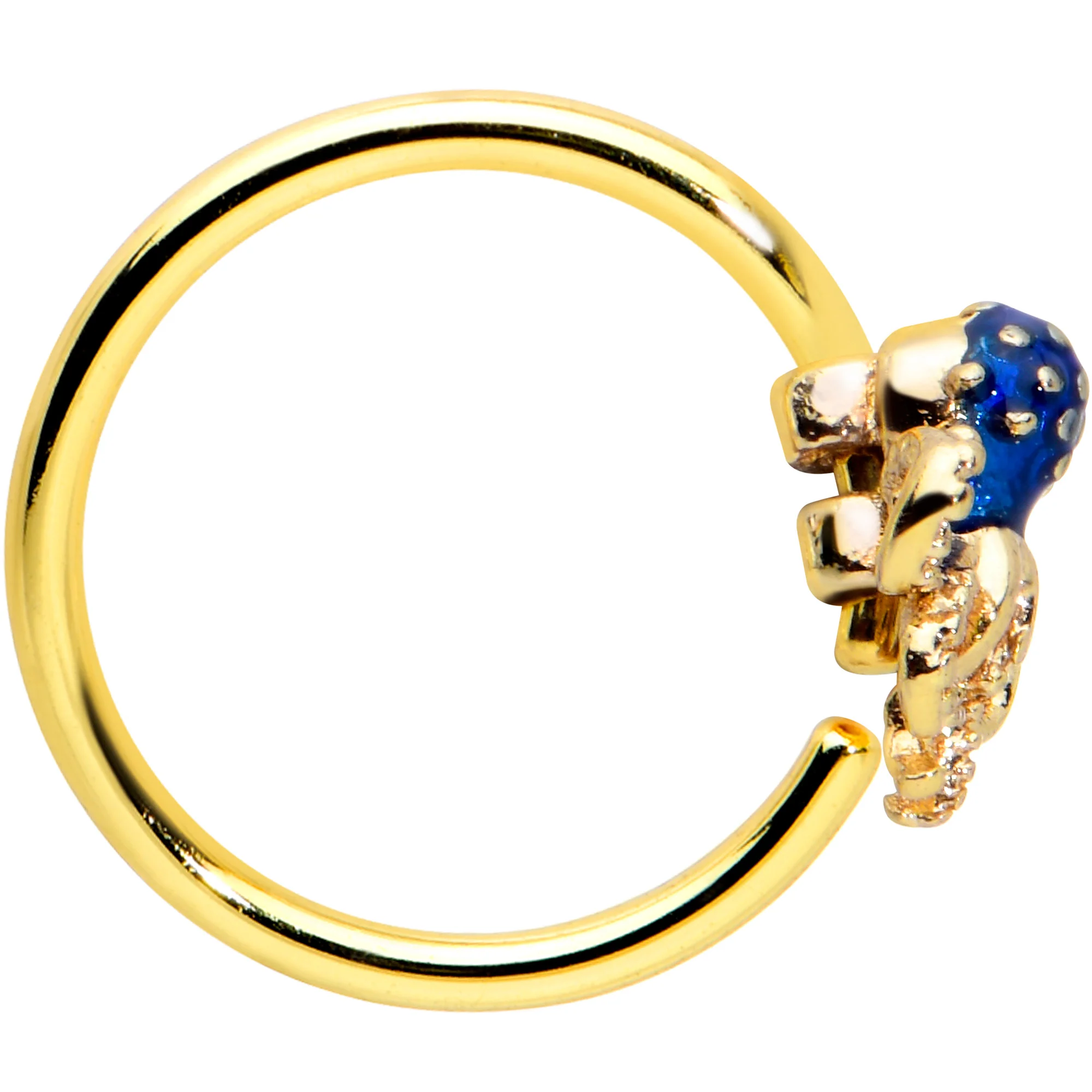 20G 5/16 Gold Tone Textured Blue Octopus Nose Hoop - Image 3