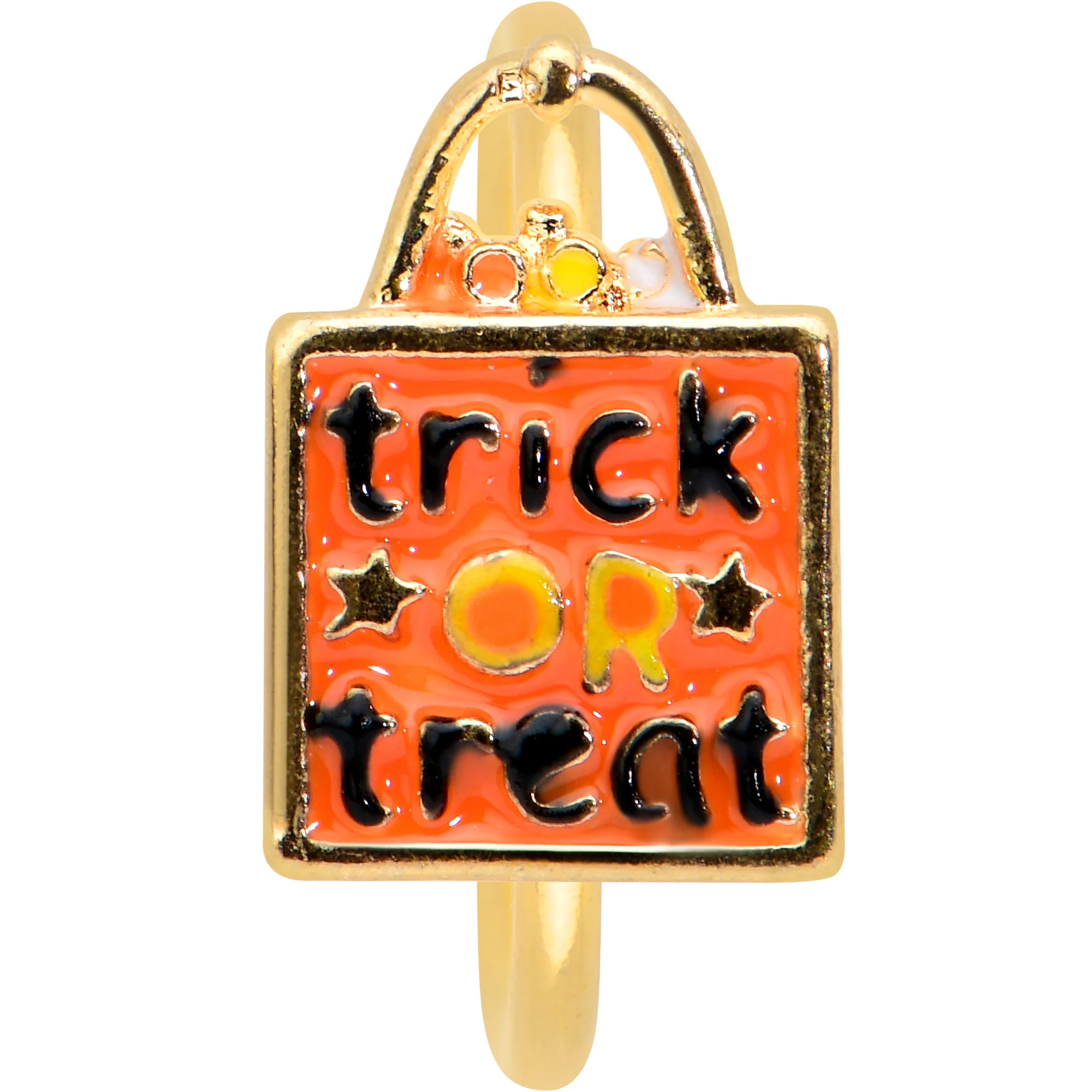 20G 5/16 Gold Tone Trick or Treat Bag Halloween Nose Hoop - Image 2