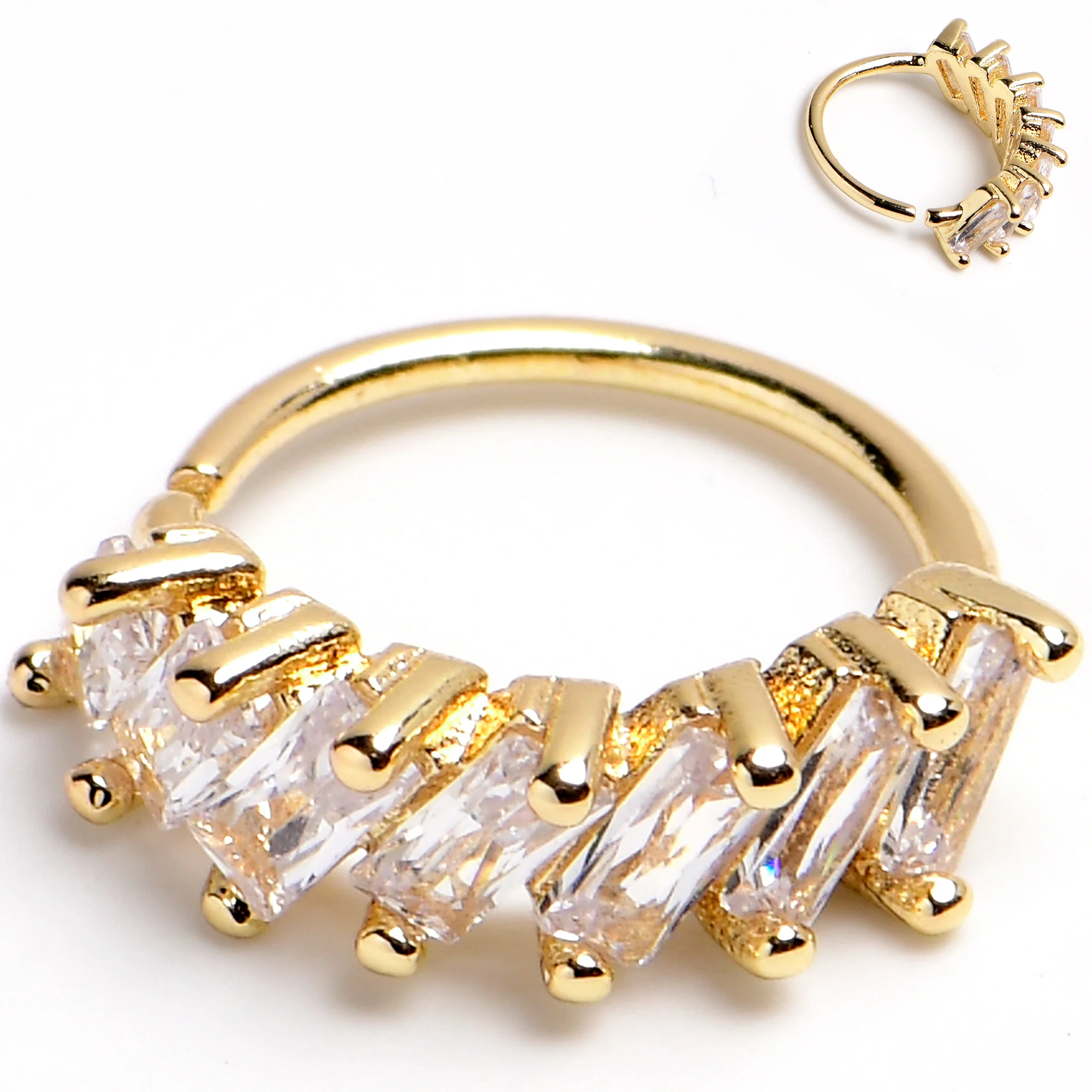 20G 5/16 Gold Toned Princess Cubic Zirconia Bendable Hoop - Image 7