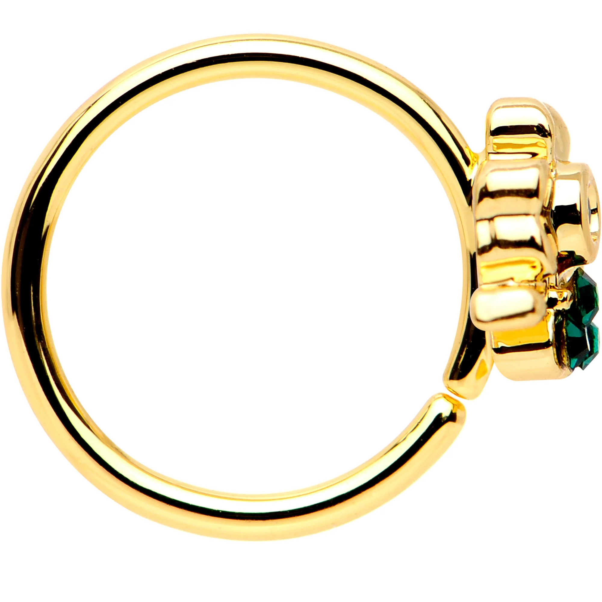 20G 5/16 Green Gem Gold PVD Clover Bow Seamless Circular Ring - Image 3