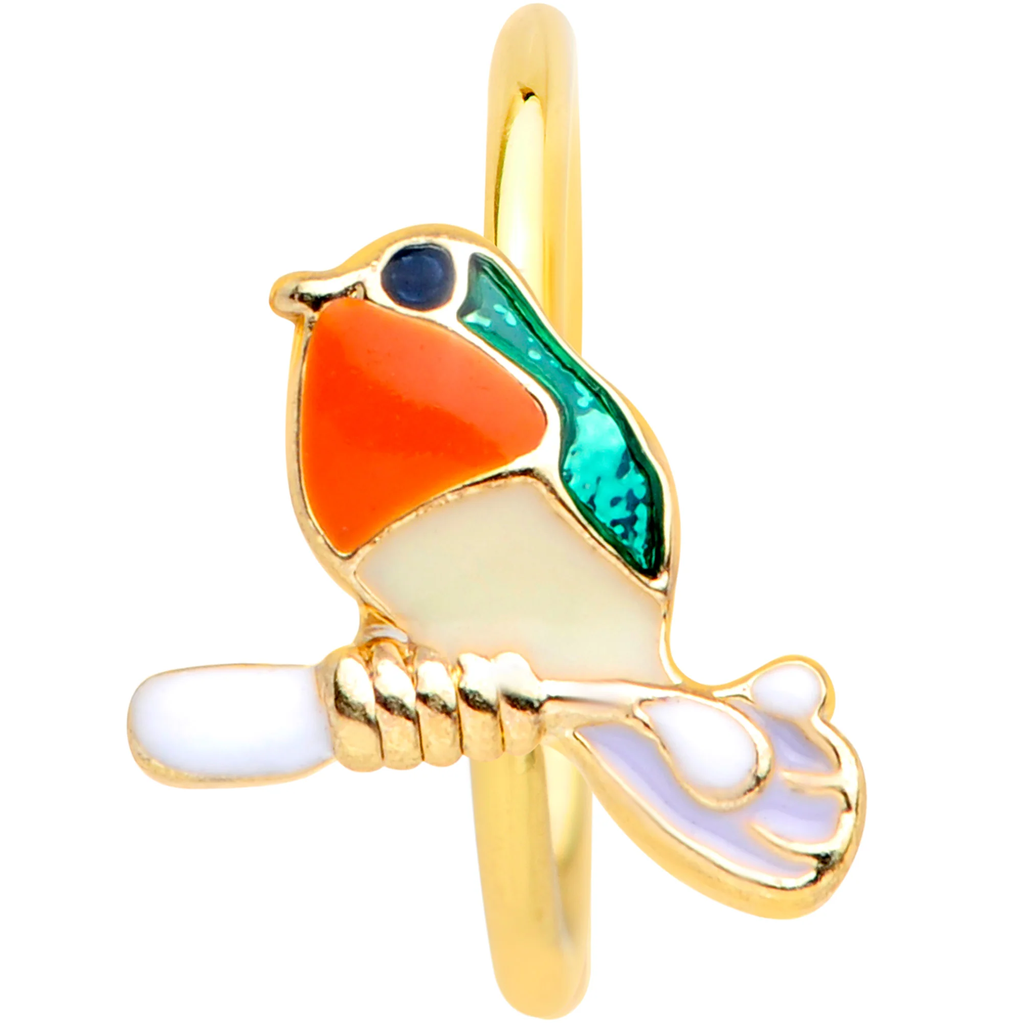 20G 5/16 Green Gem Gold Tone Perched Bird Nose Hoop - Image 2