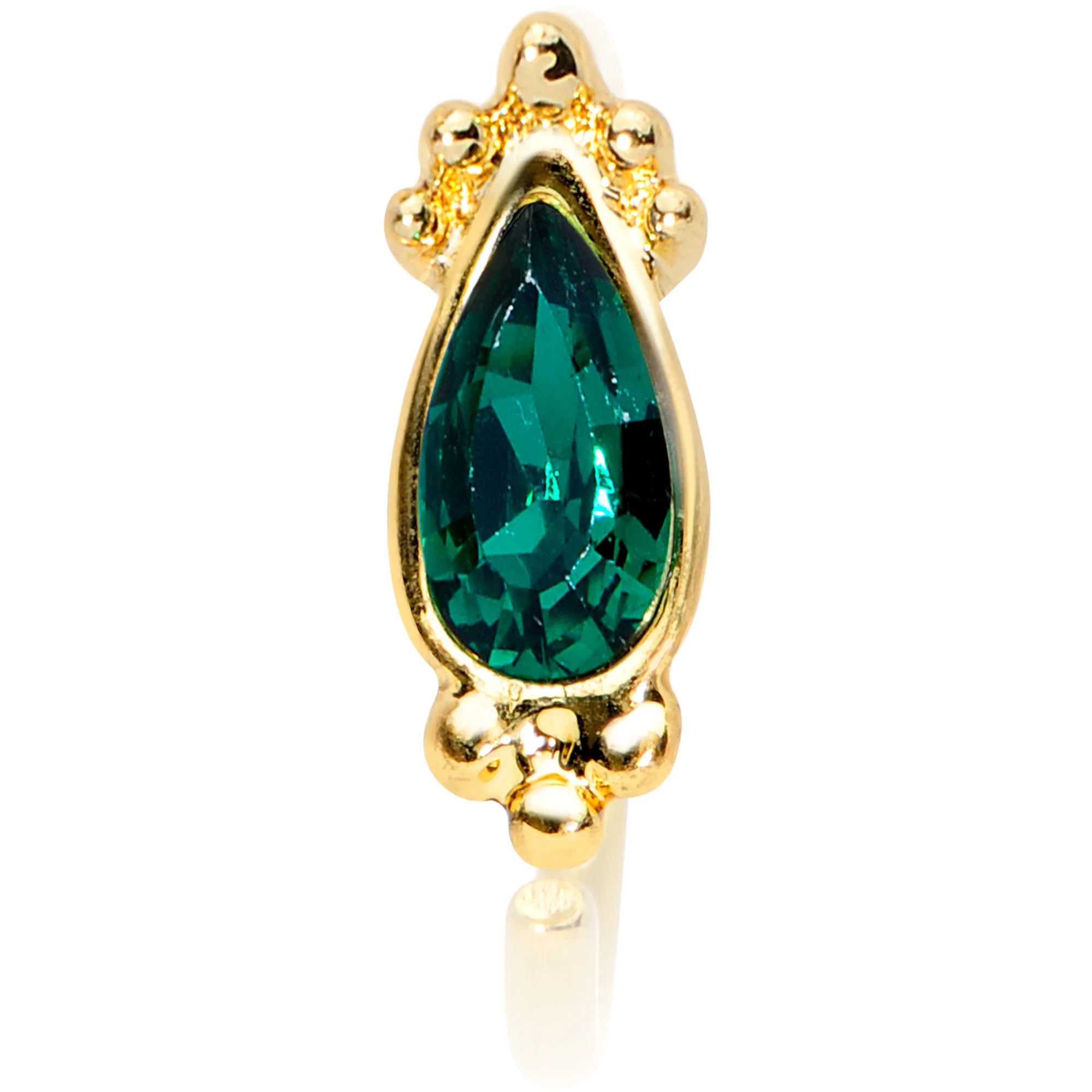 20G 5/16 Green Gem Gold Tone Teardrop Nose Hoop - Image 3