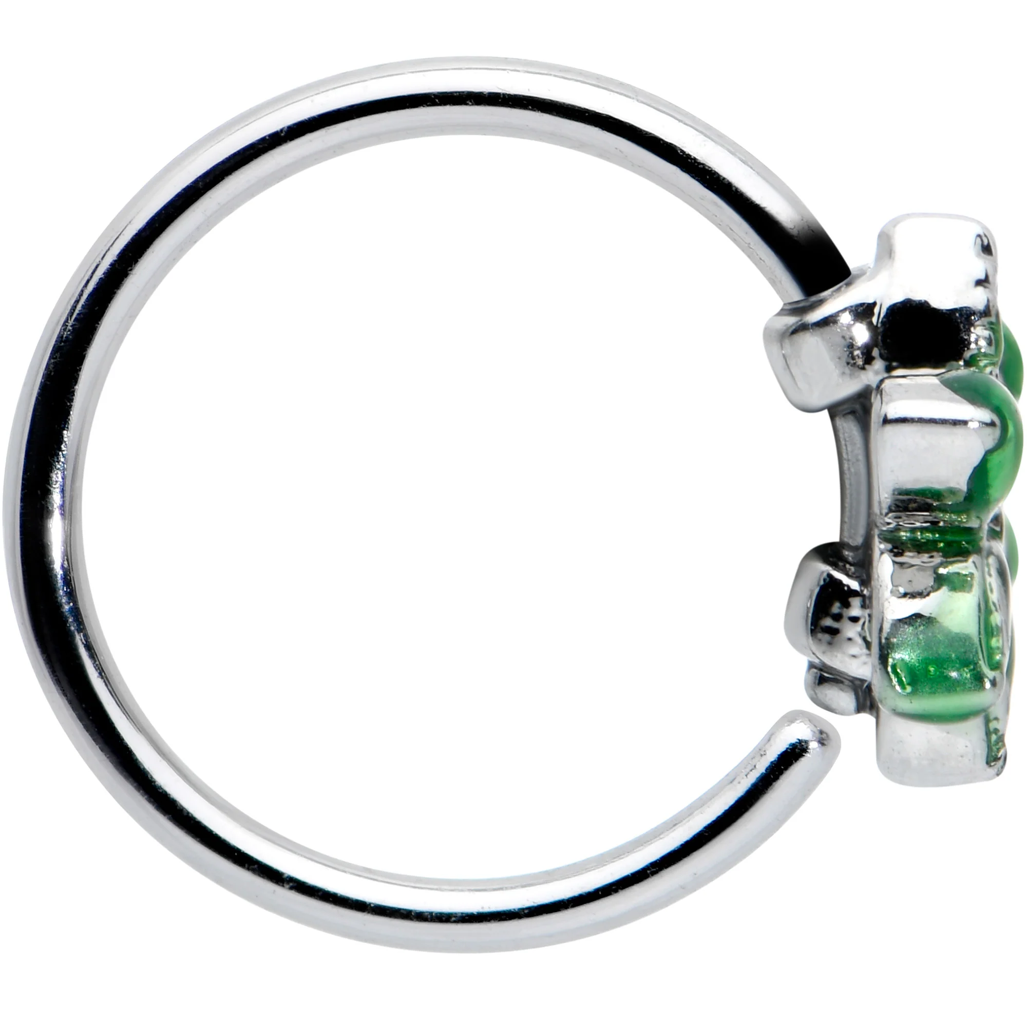 20G 5/16 Green Gem Textured Pot Leaf Nose Hoop - Image 3
