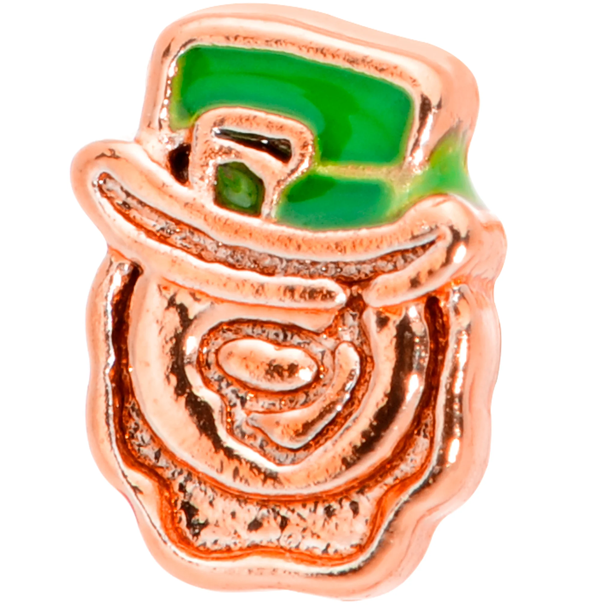 20G 5/16 Green Rose Gold Tone Lucky Leprechaun L Shaped Nose Ring - Image 2