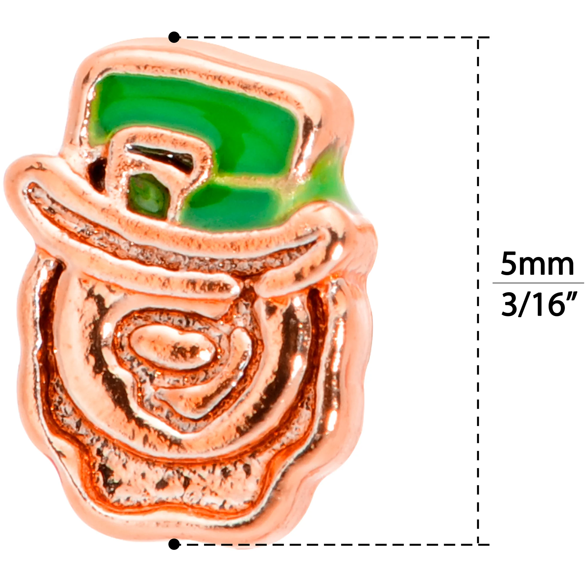 20G 5/16 Green Rose Gold Tone Lucky Leprechaun L Shaped Nose Ring - Image 5