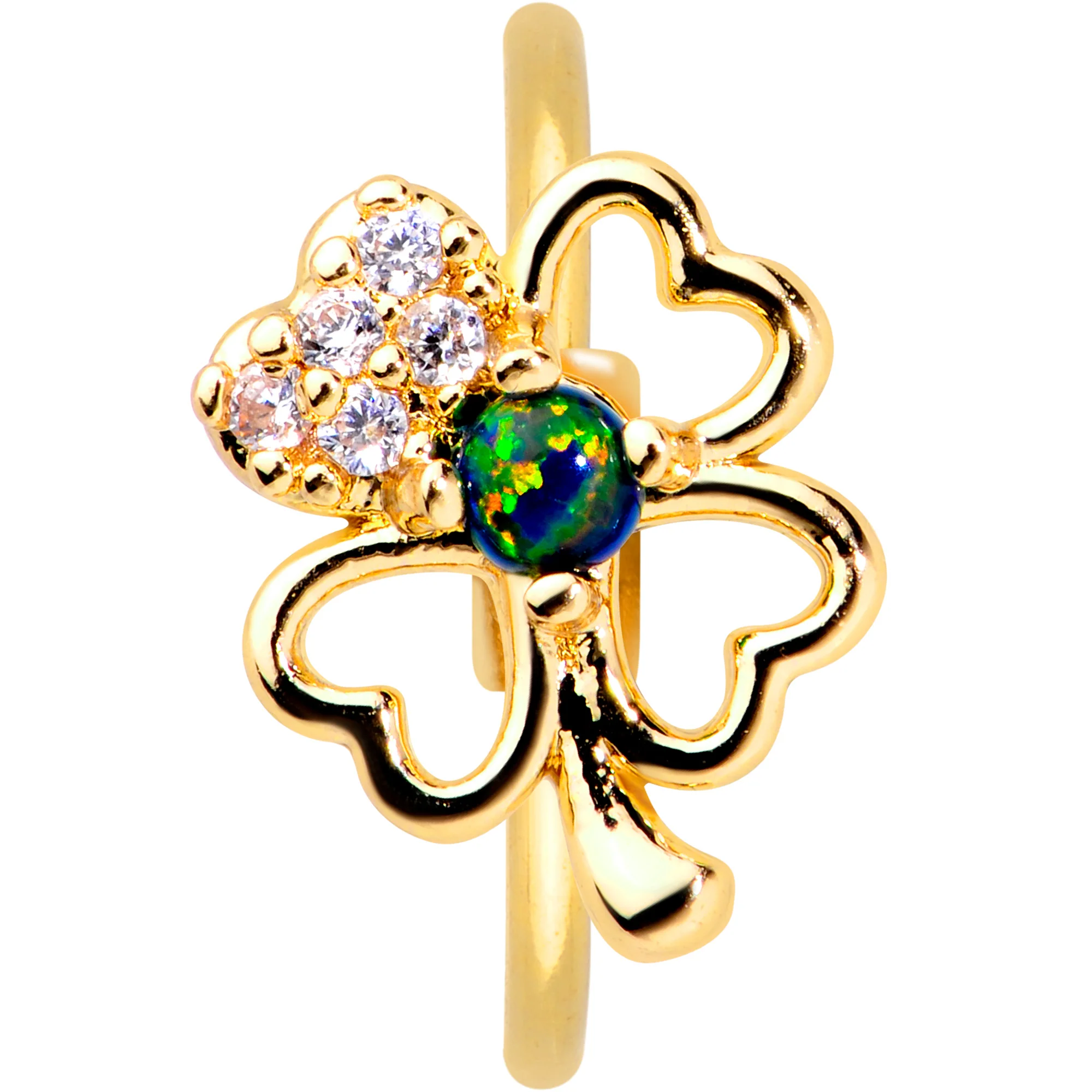 20G 5/16 Green Synth Opal Gold Tone Shamrock St Patricks Nose Hoop - Image 2