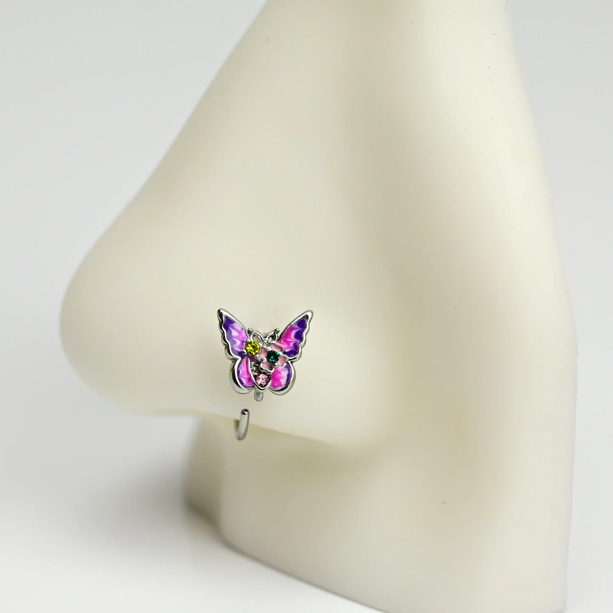 20G 5/16 Green Yellow Gem Exotic Butterfly Nose Hoop - Image 2