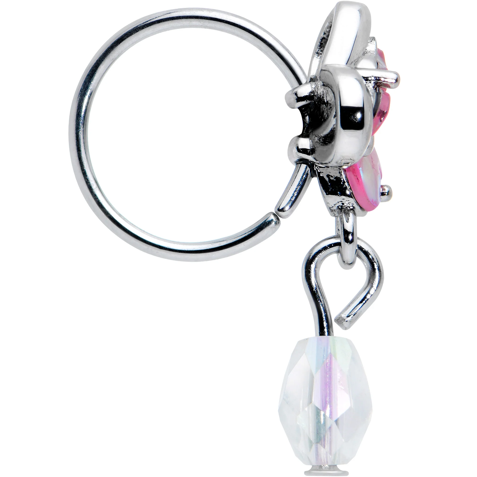 20G 5/16 Heart Pink Butterfly Clear Dangle Nose Hoop - Image 3