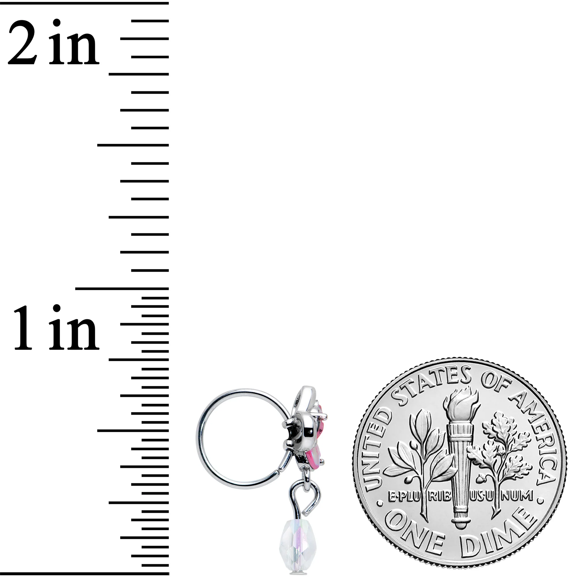 20G 5/16 Heart Pink Butterfly Clear Dangle Nose Hoop - Image 4