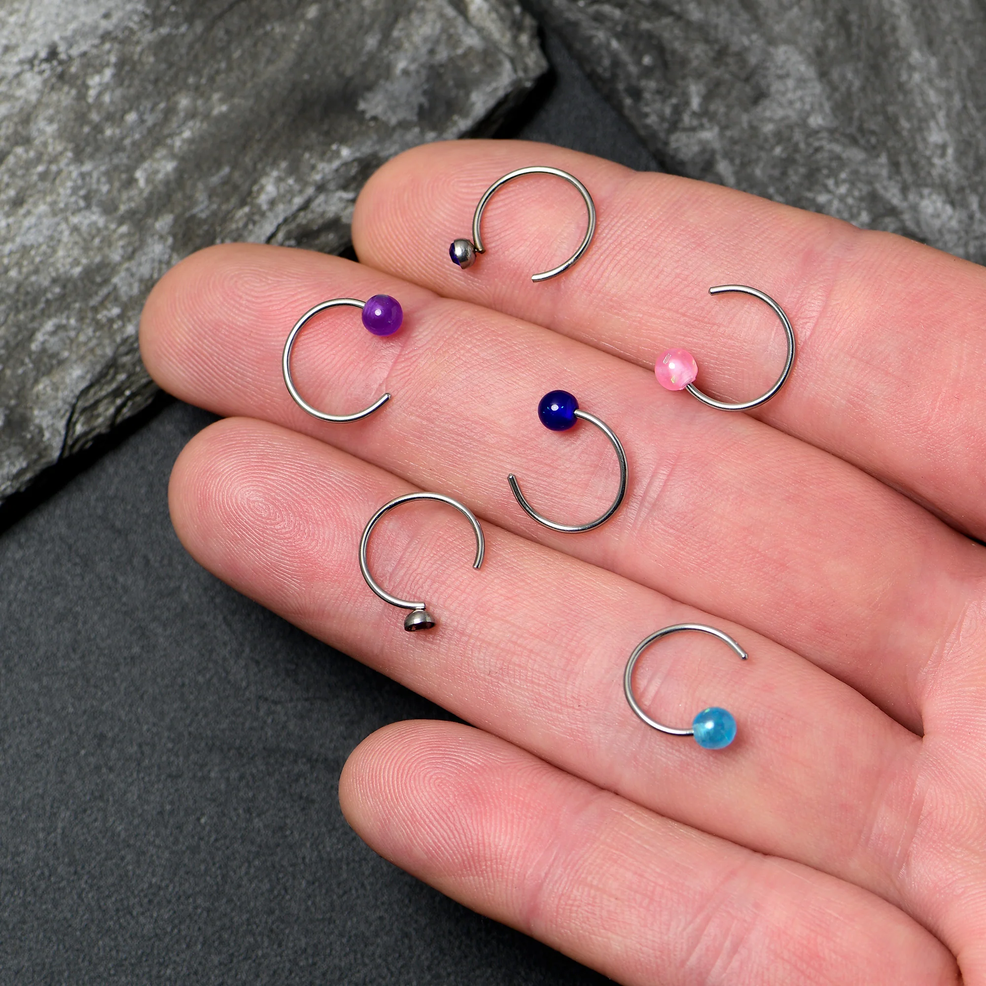 20G 5/16 Nose Hoop Gem Faux Opal Pack Classy Nose Ring Set of 6 - Image 4