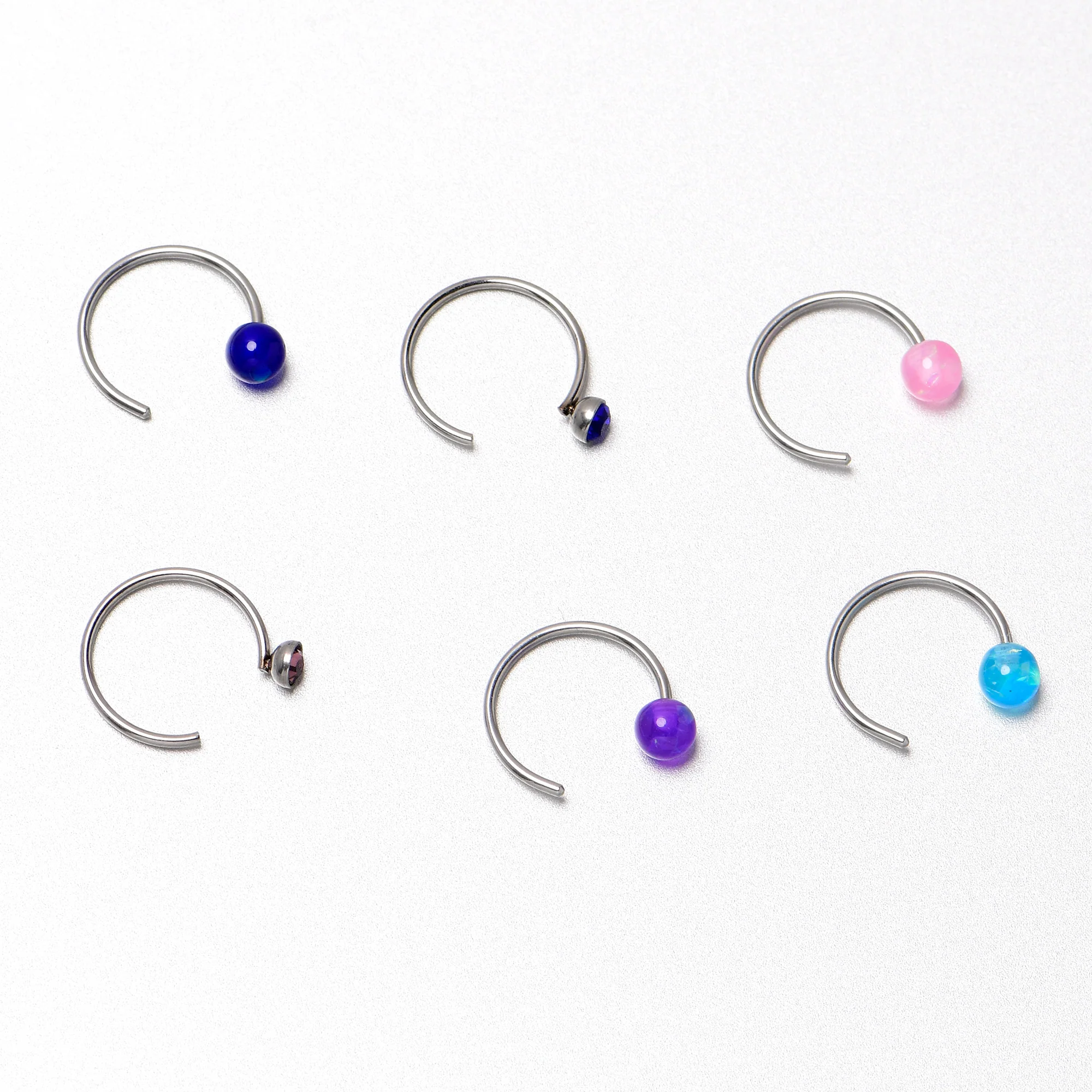 20G 5/16 Nose Hoop Gem Faux Opal Pack Classy Nose Ring Set of 6 - Image 7